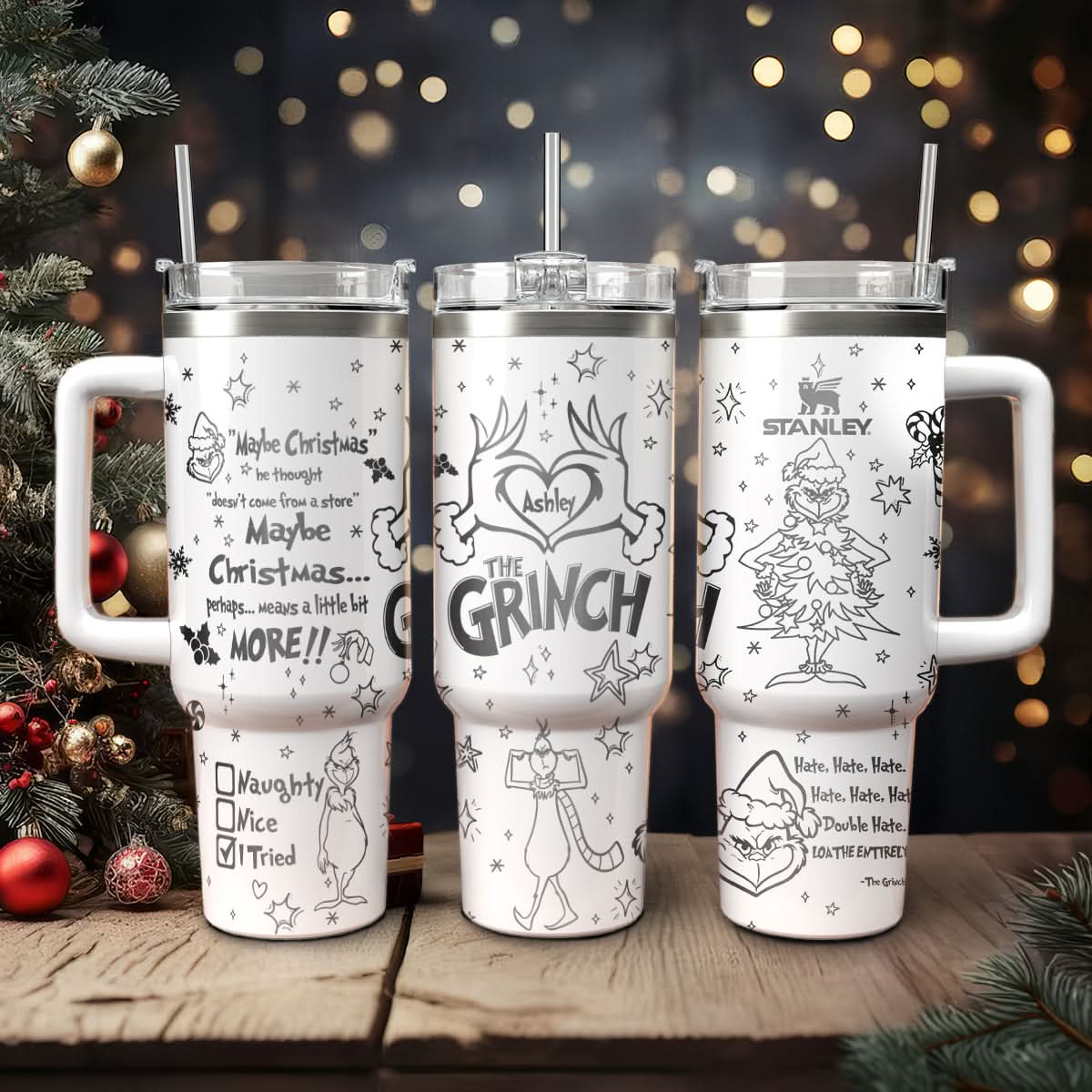 Buildercar - The Grinch Movies Christmas Custom Stanley Quencher 40oz Stainless Steel Tumbler With Handle
