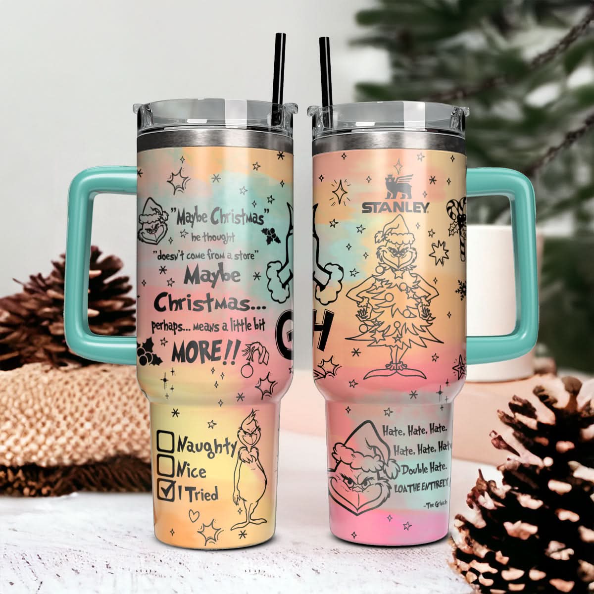 Buildercar - The Grinch Movies Christmas Custom Stanley Quencher 40oz Stainless Steel Tumbler With Handle