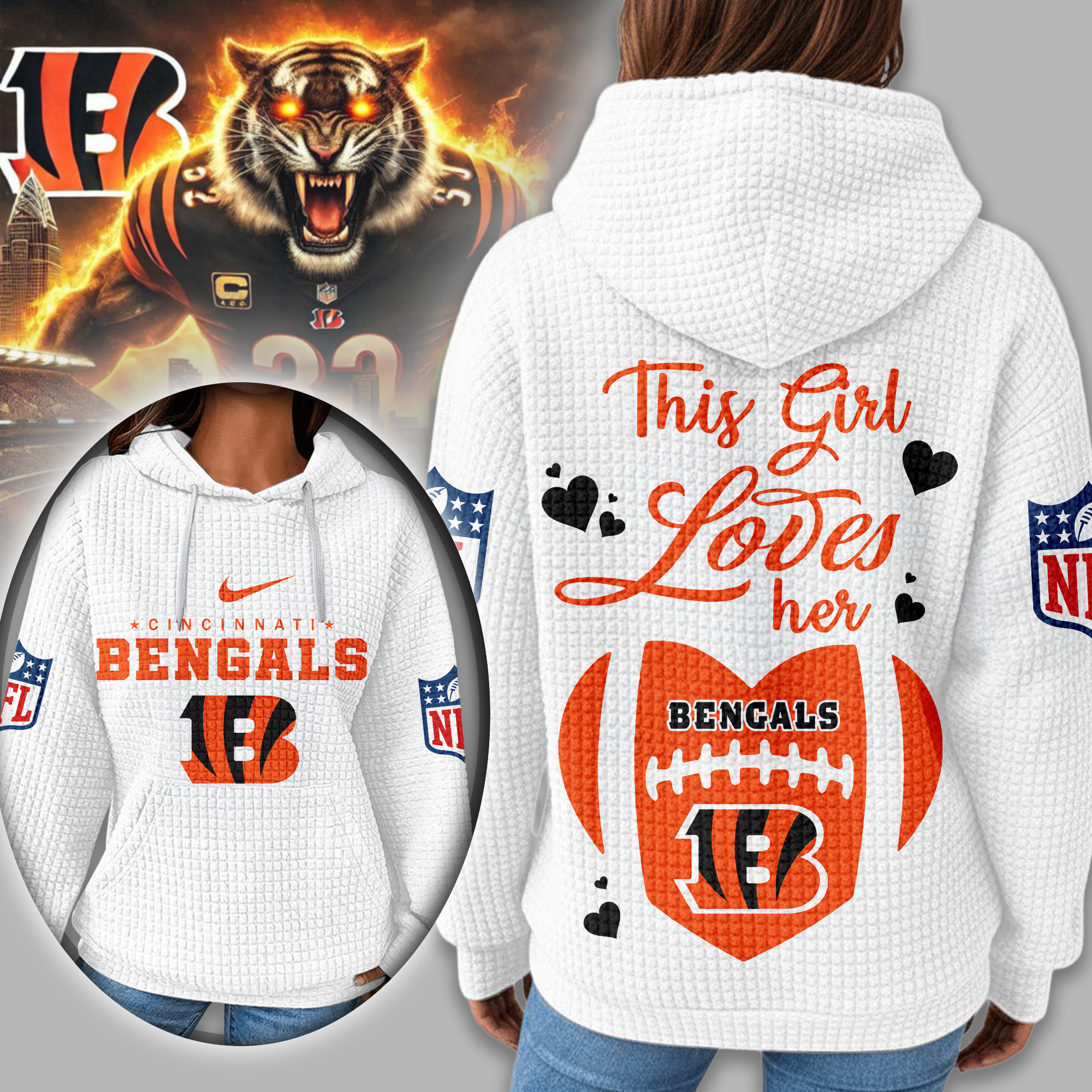 Cincinnati Bengals | Premium NFL Game Day Waffle Hoodie