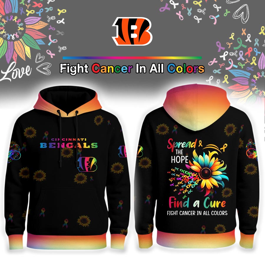 Cincinnati Bengals | Premium NFL Rainbow Cancer Awareness Hoodie