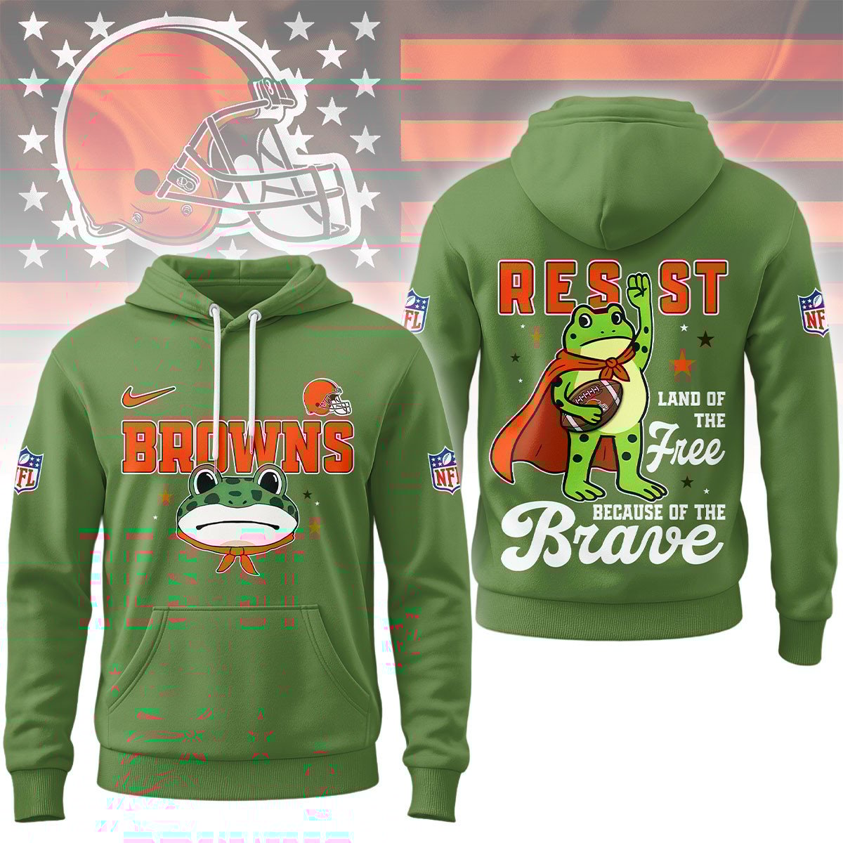 Cleveland Browns | Premium NFL Land of the Free Brave Hoodie