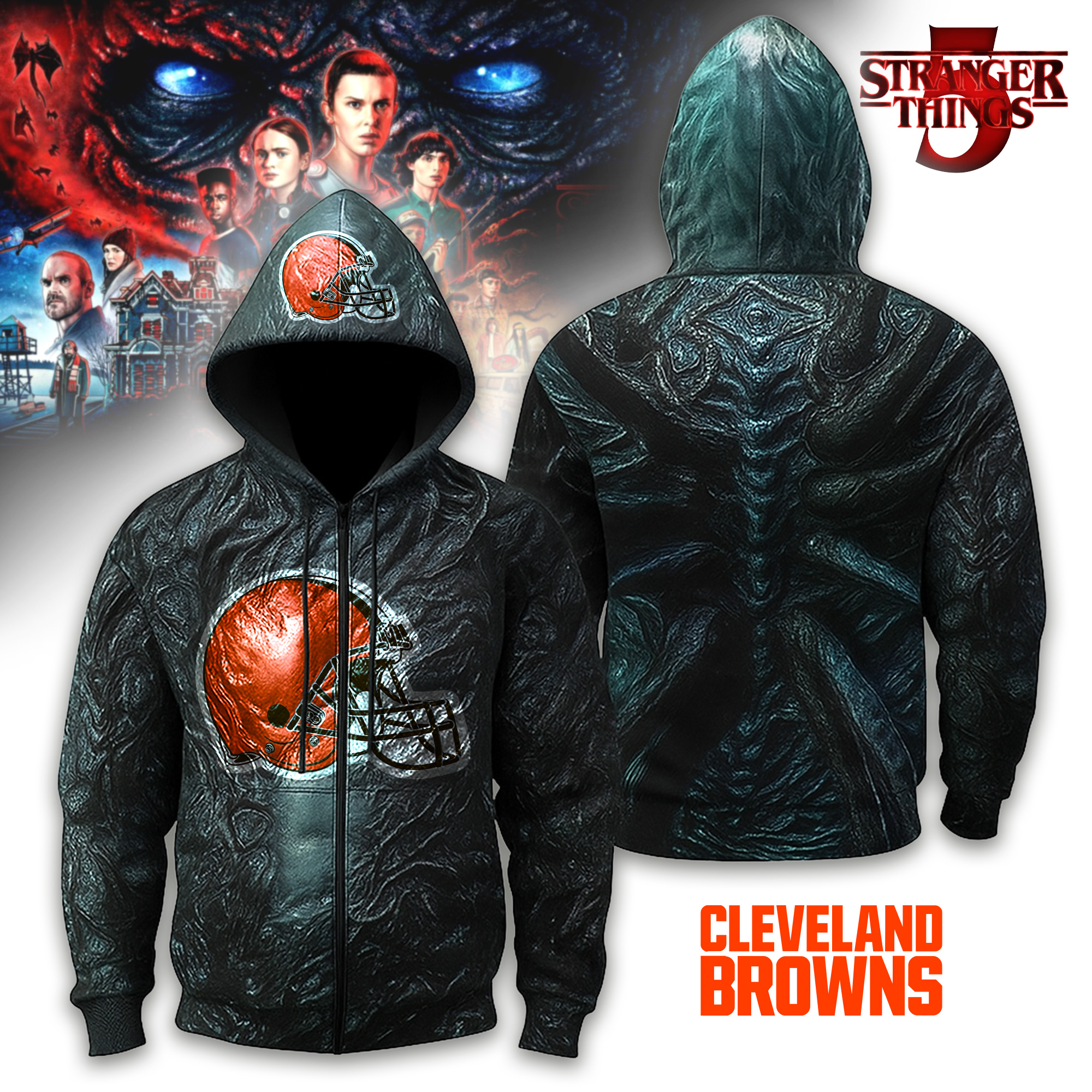 Cleveland Browns | Premium NFL Stranger Things Zip Hoodie