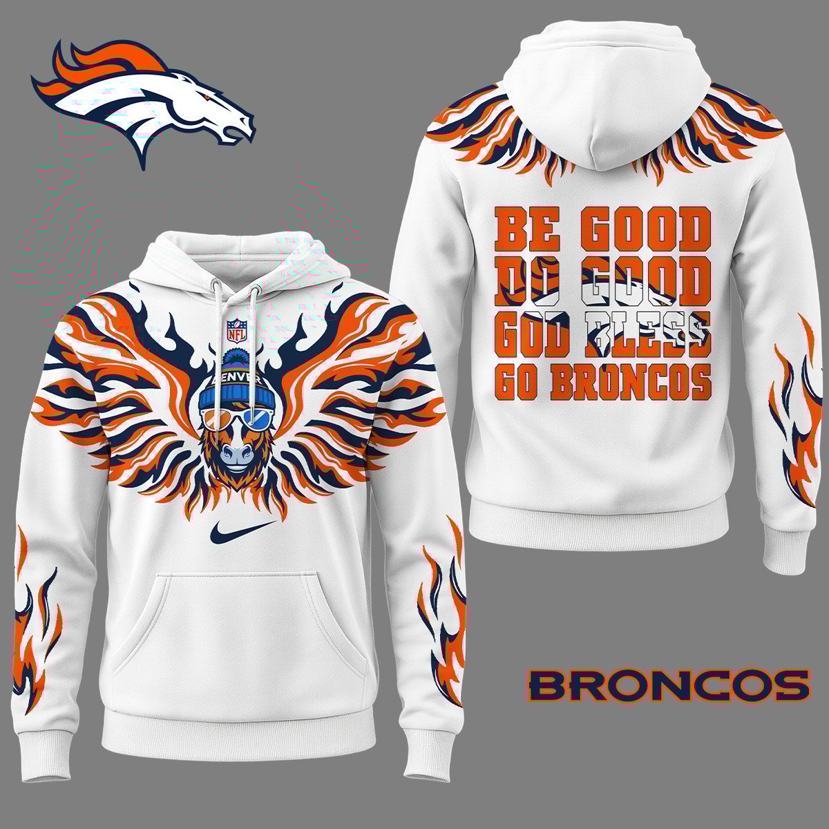 Denver Broncos | Premium NFL Fire Wings 3D Hoodie
