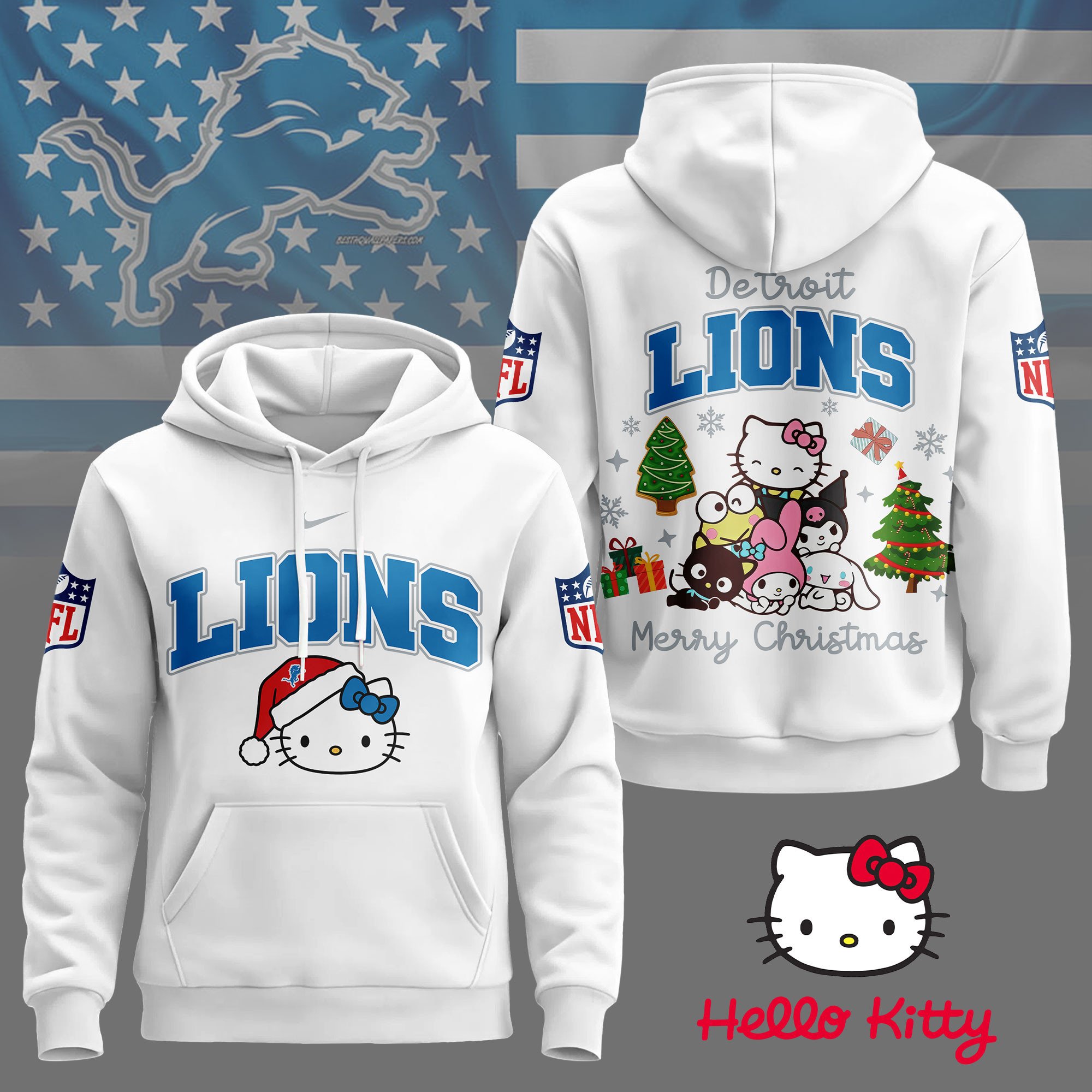 Detroit Lions | Premium NFL Hello Kitty Christmas 3D Hoodie