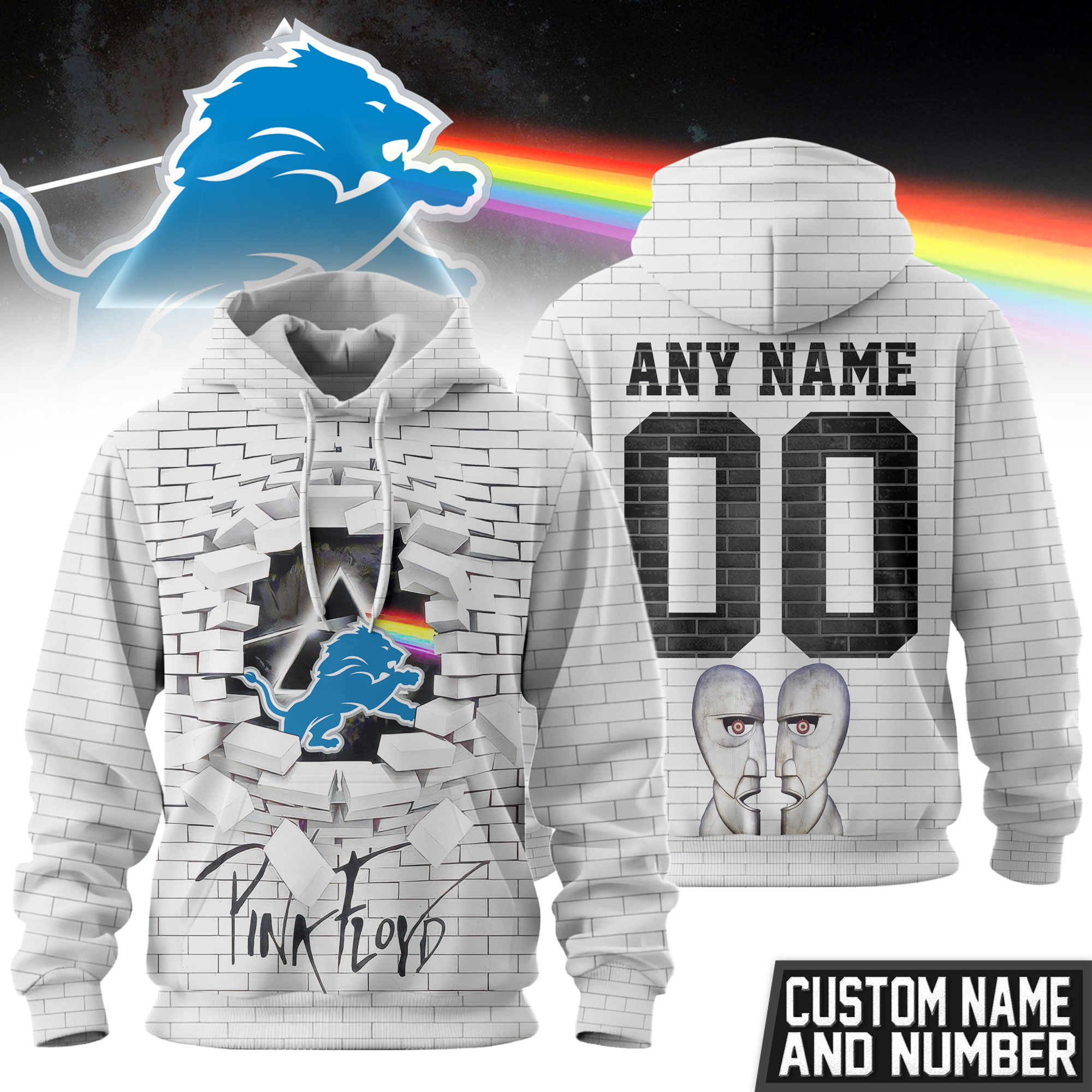 Detroit Lions | Premium NFL Pink Floyd 3D Hoodie