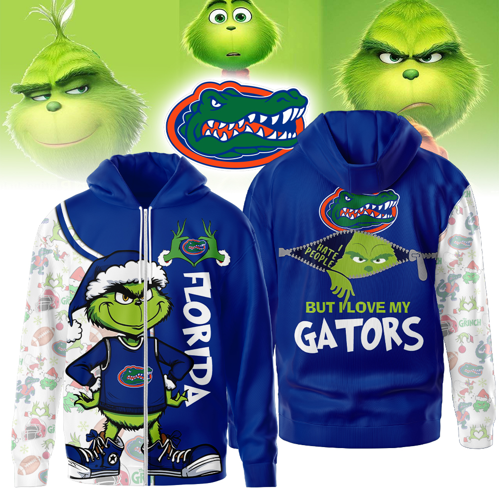 Florida Gators | Premium NCAA Funny Grinch Football All Over Print Zip Hoodie