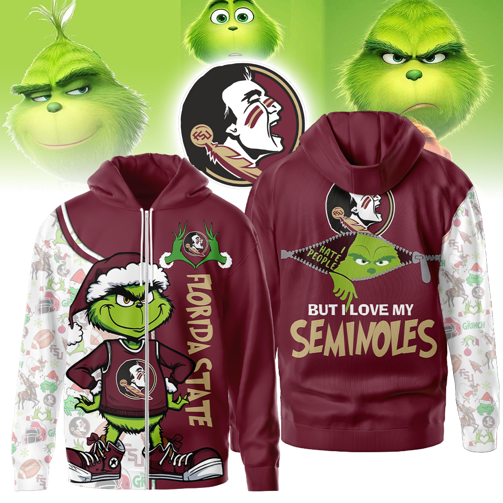Florida State Seminoles | Premium NCAA Funny Grinch Football All Over Print Zip Hoodie