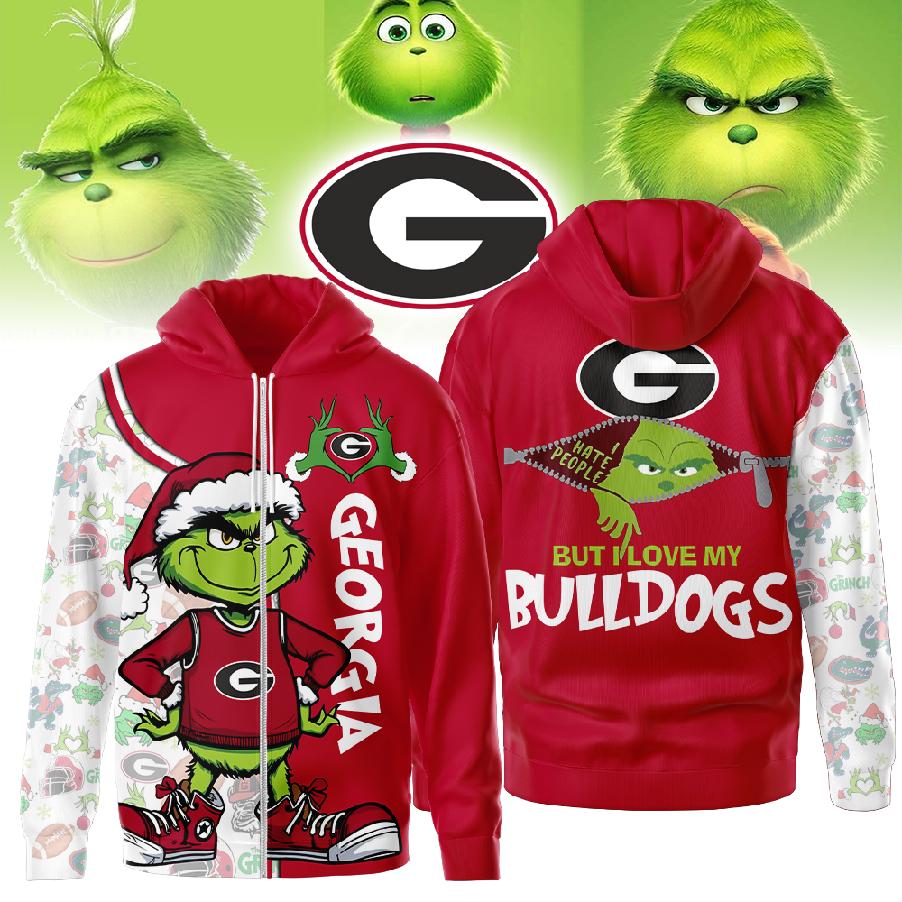 Georgia Bulldogs | Premium NCAA Funny Grinch Football All Over Print Zip Hoodie