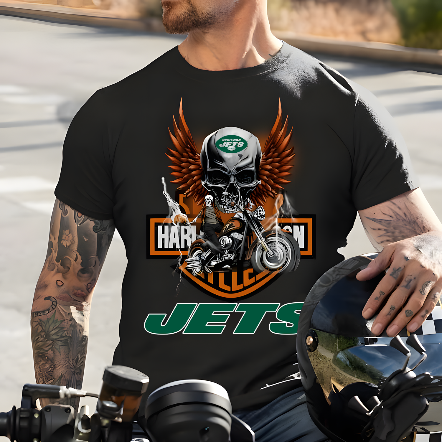 Harley x NYJ NFL Biker Spirit 2D Shirt DatND ThuongNH