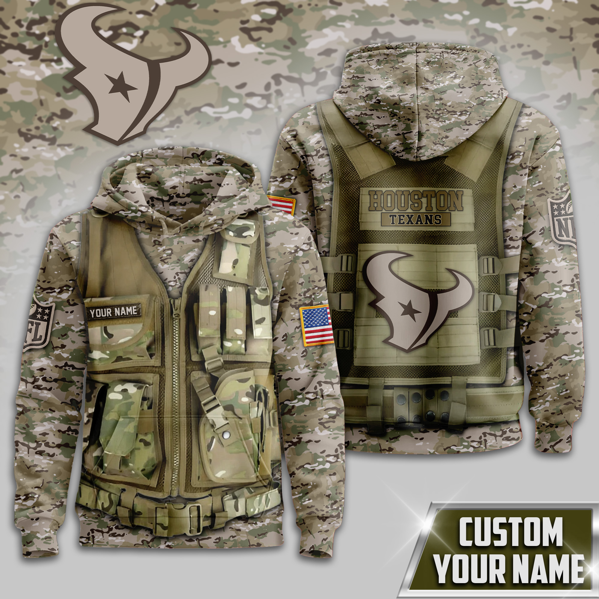 Houston Texans | Premium NFL Camo Military Hoodie