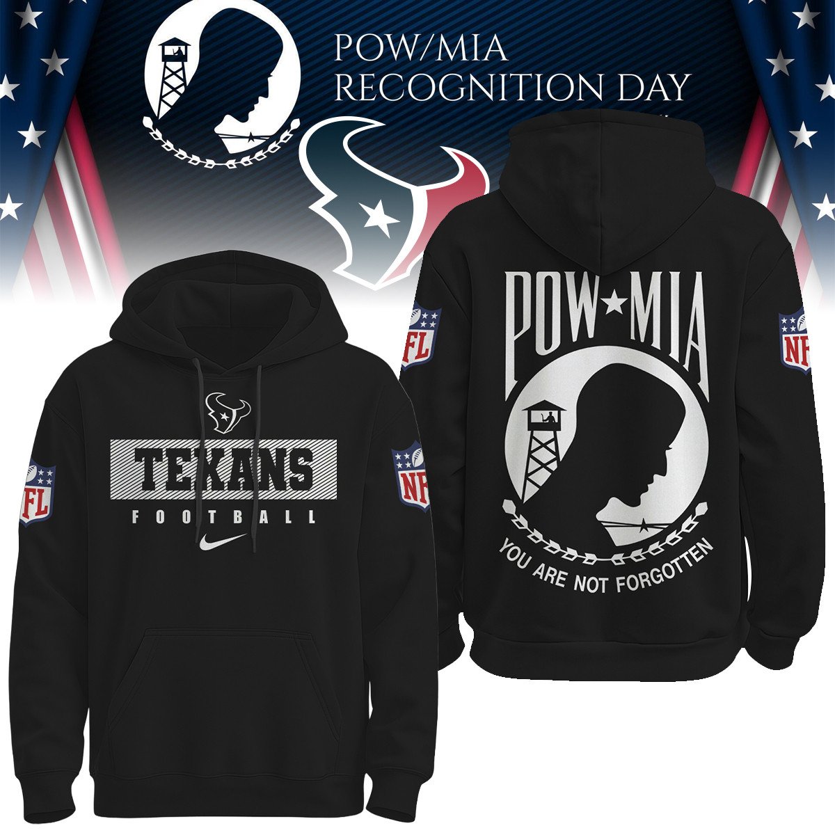 Houston Texans | Premium NFL Pow Mia Hoodie