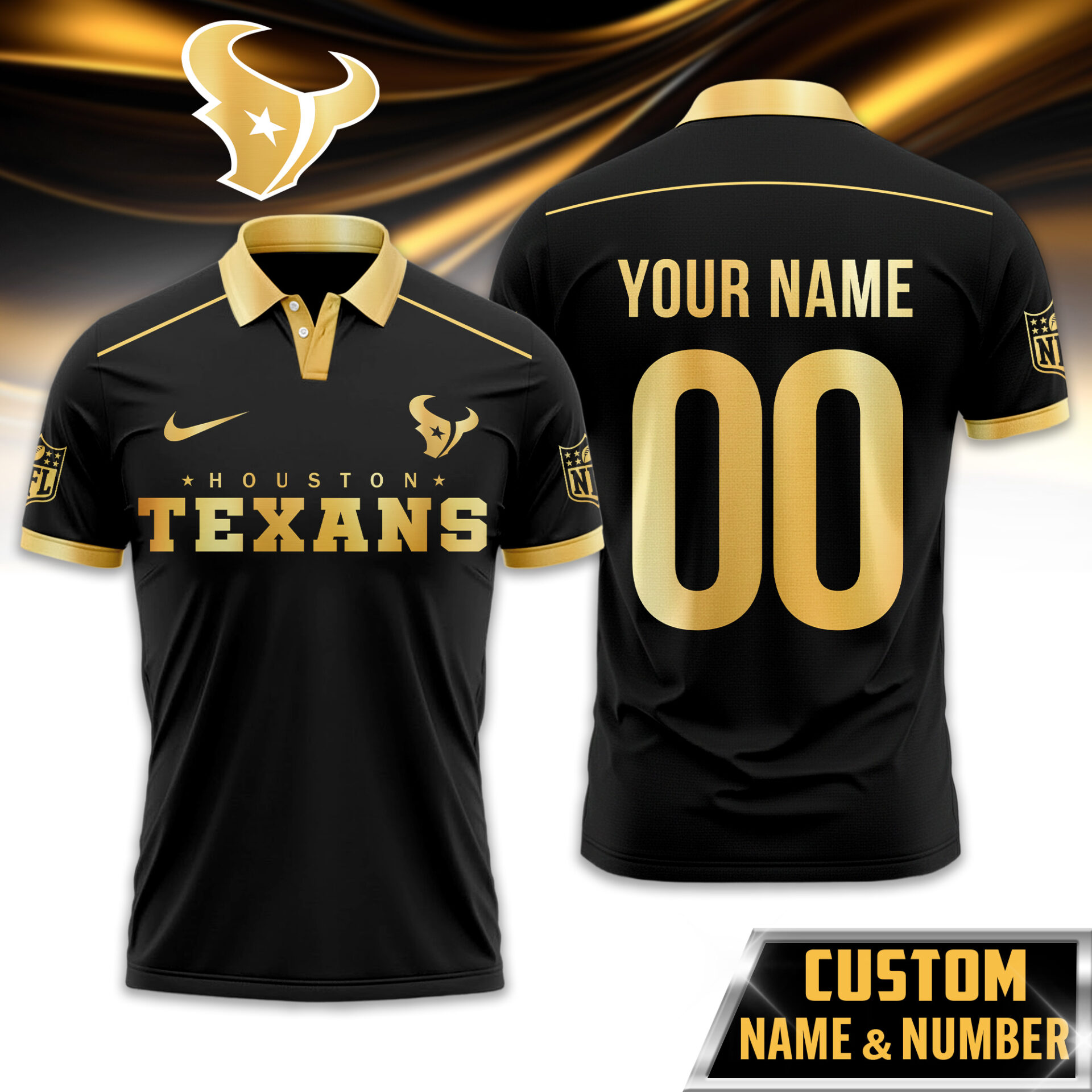 HT Premium NFL Black And Gold Custom Polo DDT CTND