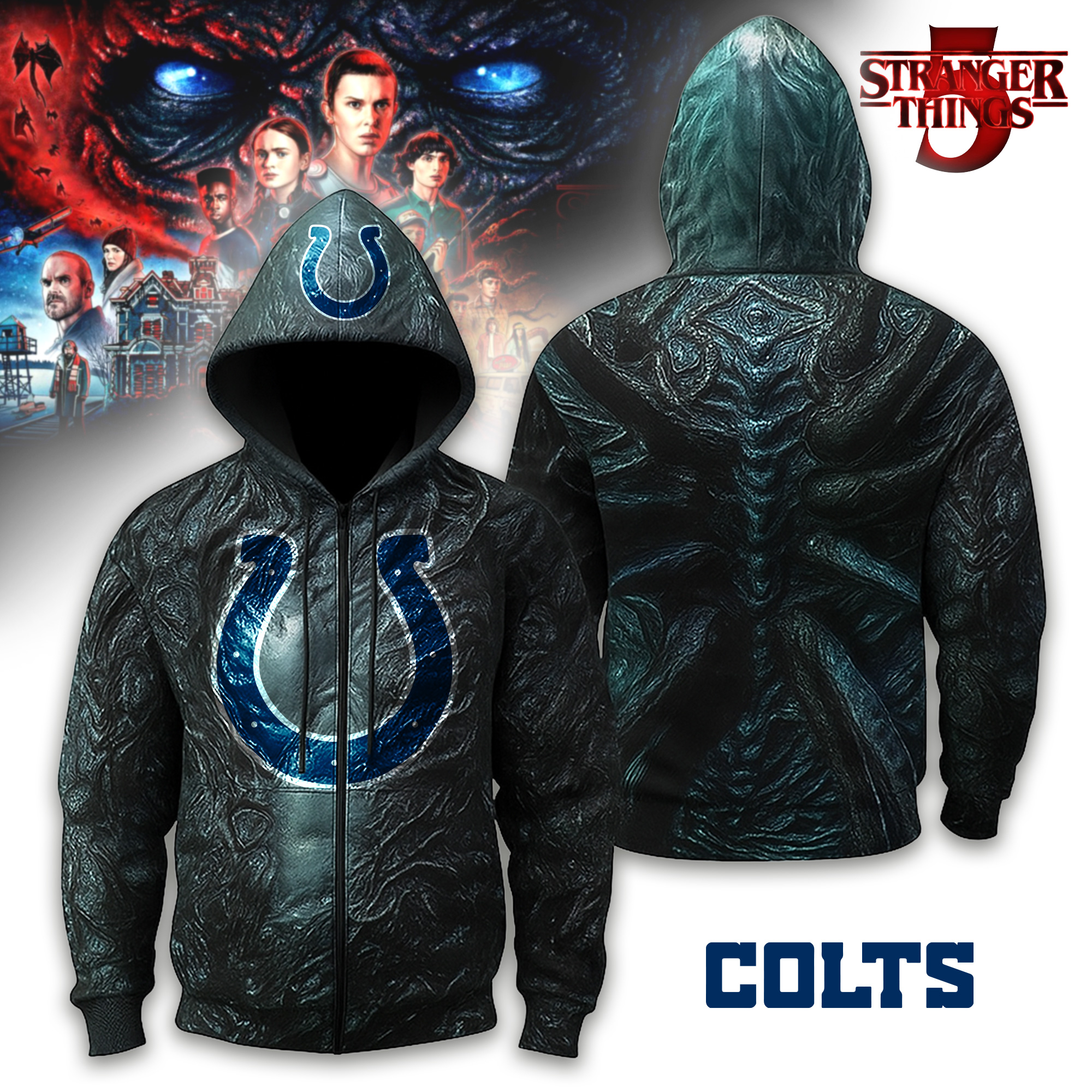 Indianapolis Colts | Premium NFL Stranger Things Zip Hoodie