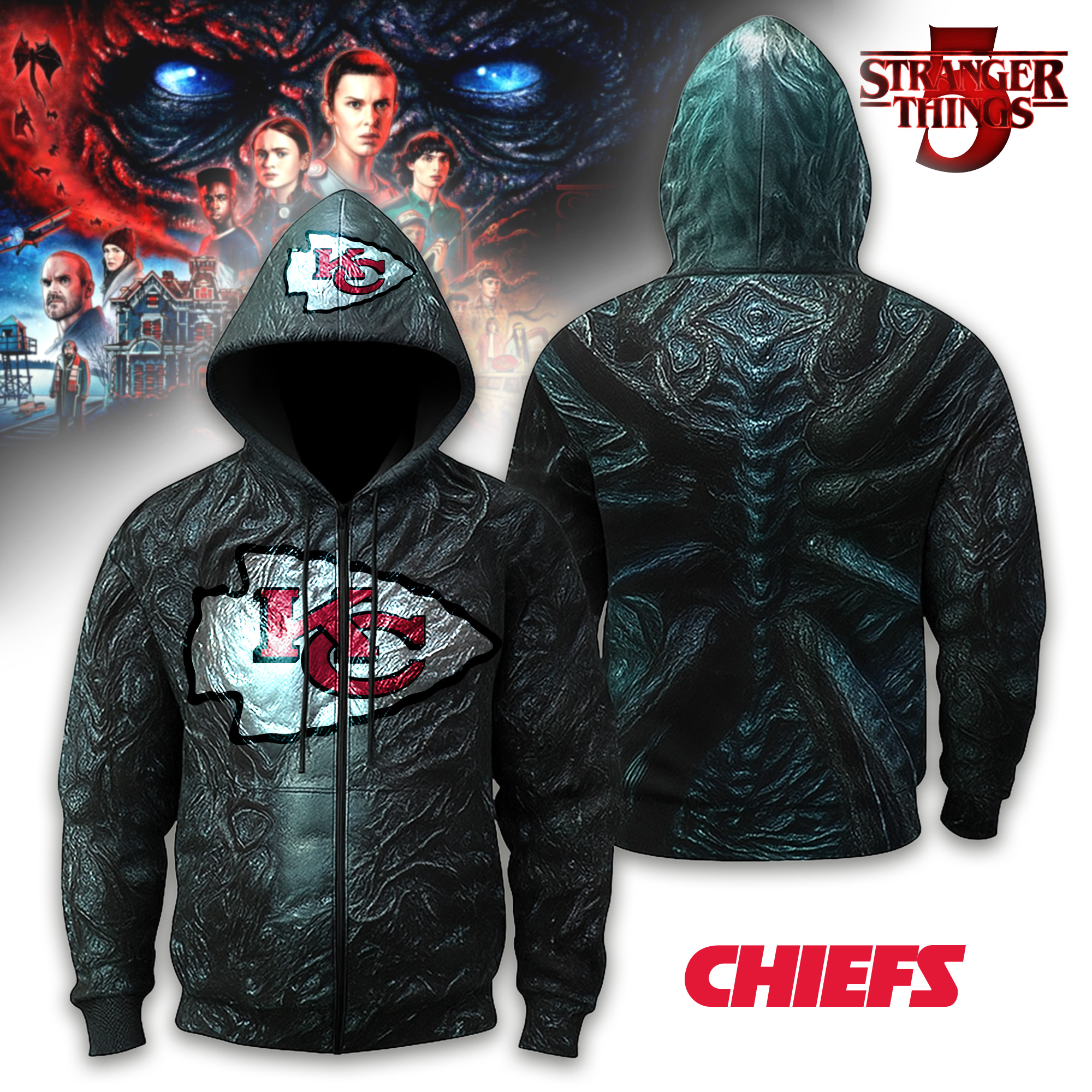 Kansas City Chiefs | Premium NFL Stranger Things Zip Hoodie