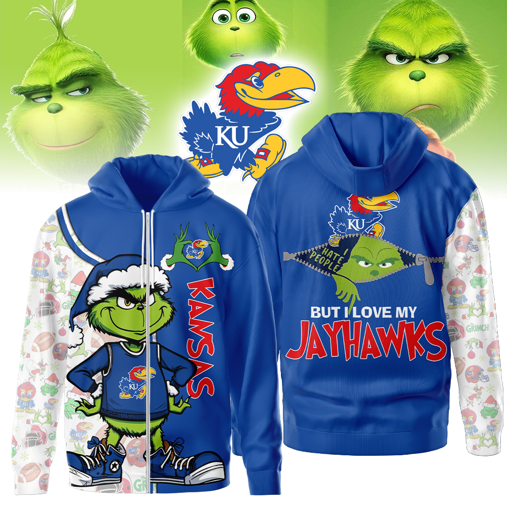 Kansas Jayhawks |  Premium NCAA Funny Grinch Football All Over Print Zip Hoodie