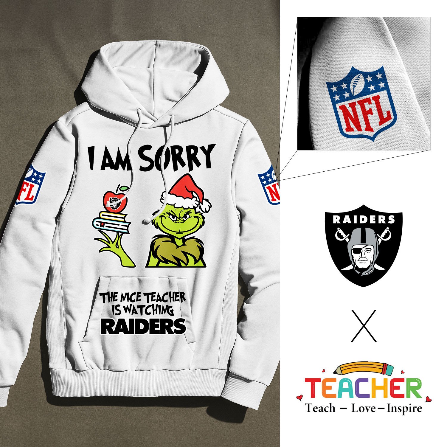 Las Vegas Raiders | Premium NFL Grinch Teacher Appreciation Hoodie