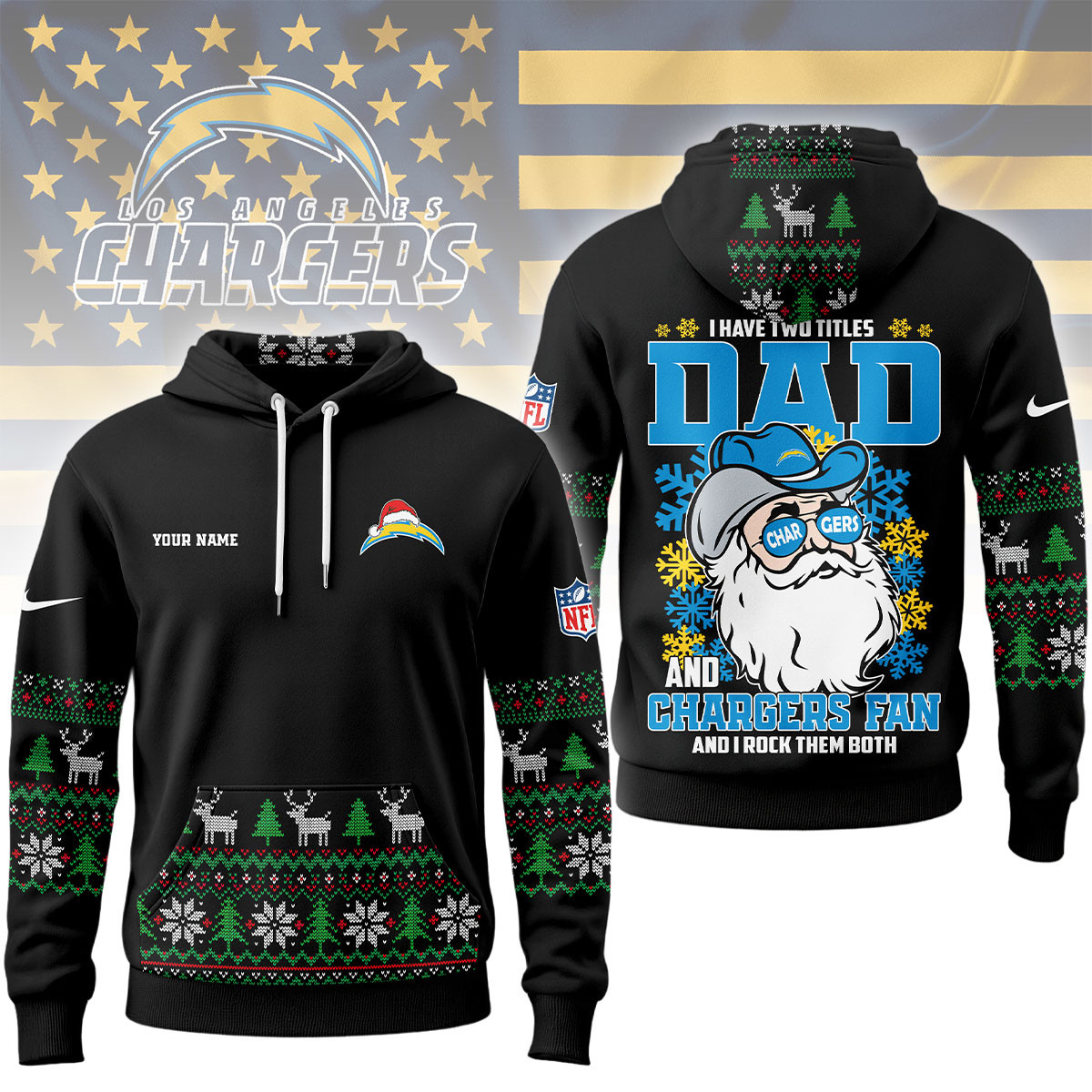 Los Angeles Chargers | Premium NFL Personalized Papa Claus Hoodie