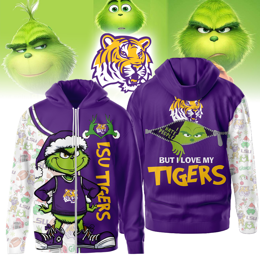 LSU Tigers | Premium NCAA Funny Grinch Football All Over Print Zip Hoodie