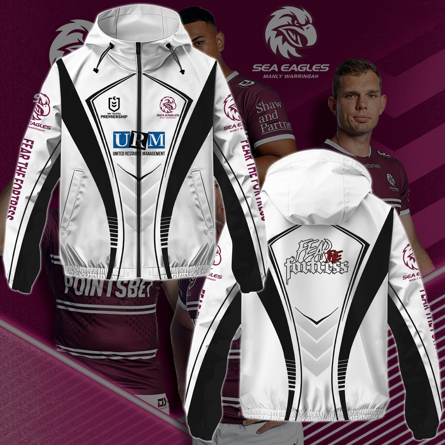 Manly Warringah Sea Eagles 20 NRL 2025 Fear The Fortress Windbreaker Jacket TM NTA V2