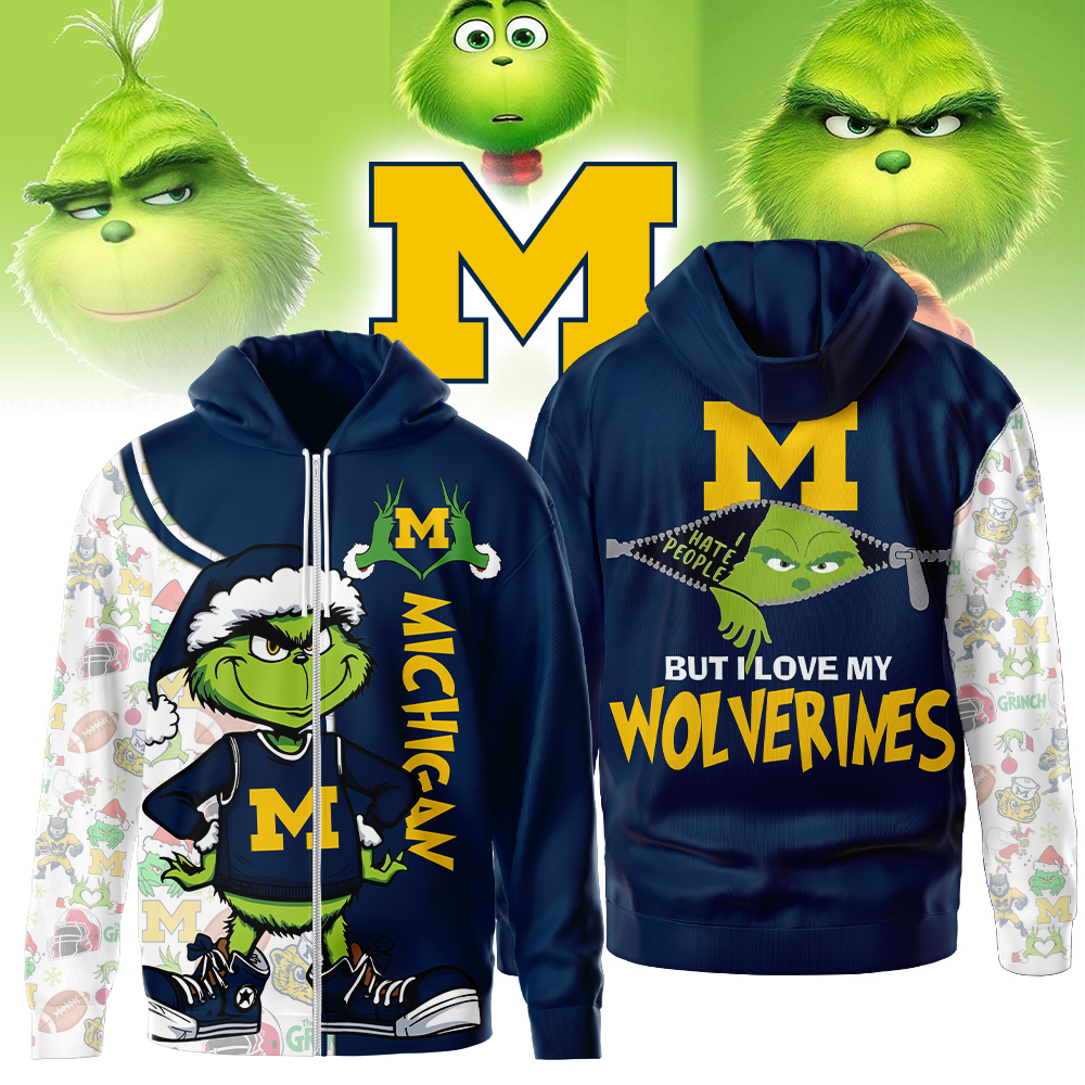 Michigan Wolverines |  Premium NCAA Funny Grinch Football All Over Print Zip Hoodie