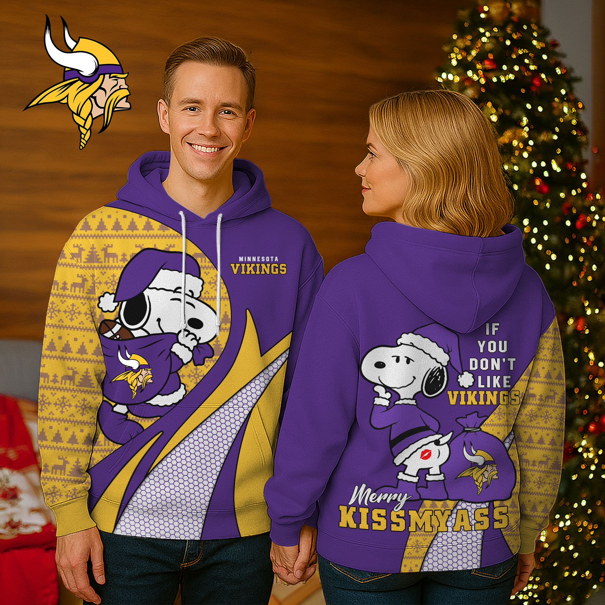 Minnesota Vikings | Premium NFL Funny Snoopy Christmas 3D Hoodie