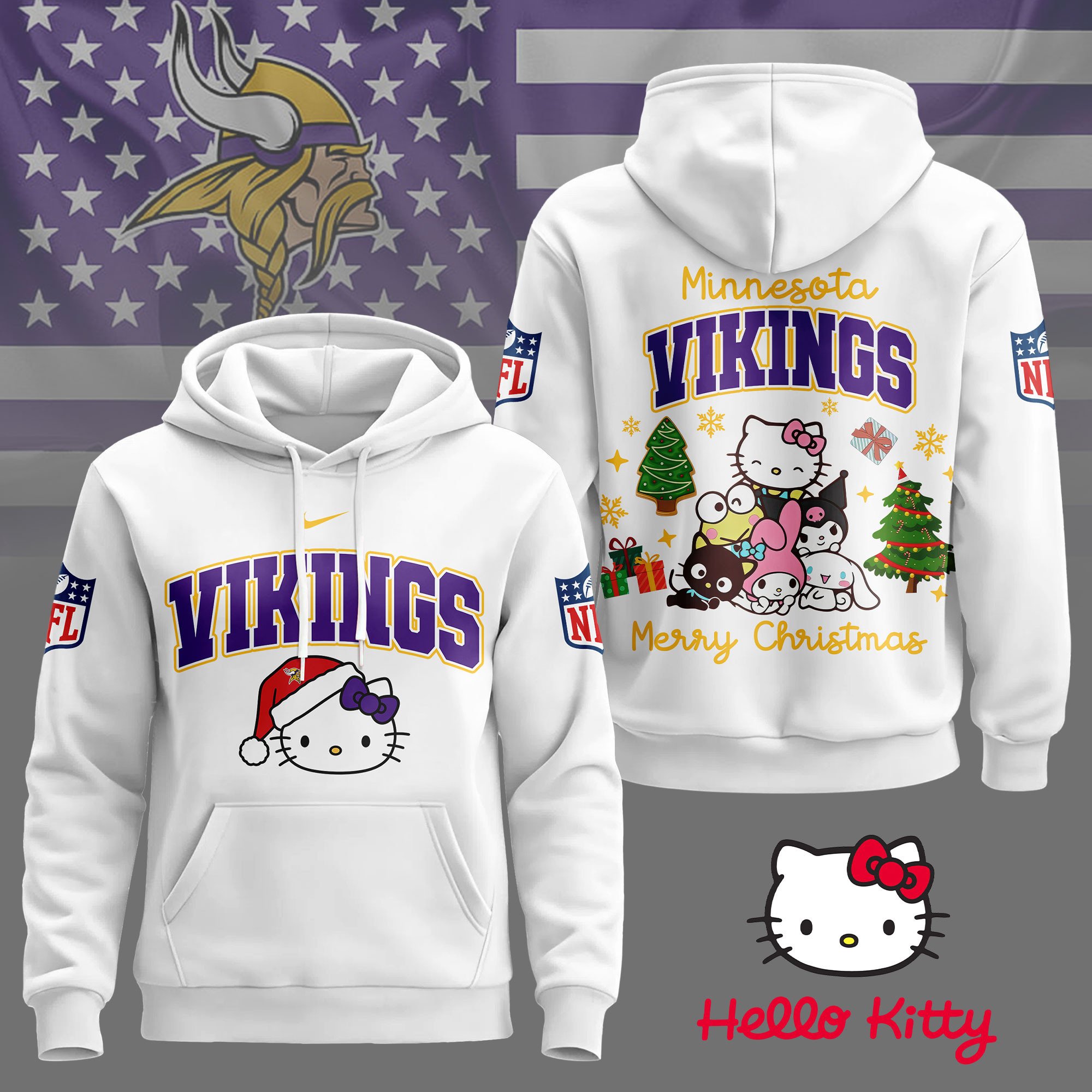 Minnesota Vikings | Premium NFL Hello Kitty Christmas 3D Hoodie