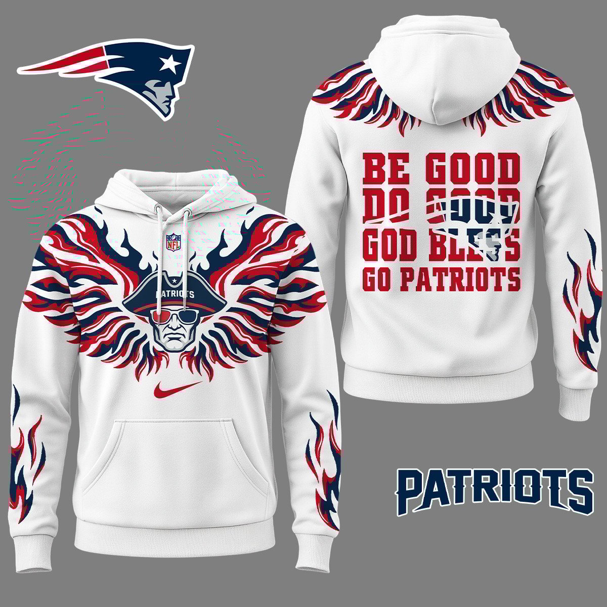 New England Patriots | Premium NFL Fire Wings 3D Hoodie
