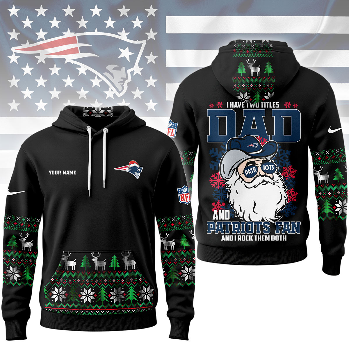 New England Patriots | Premium NFL Personalized Papa Claus Hoodie