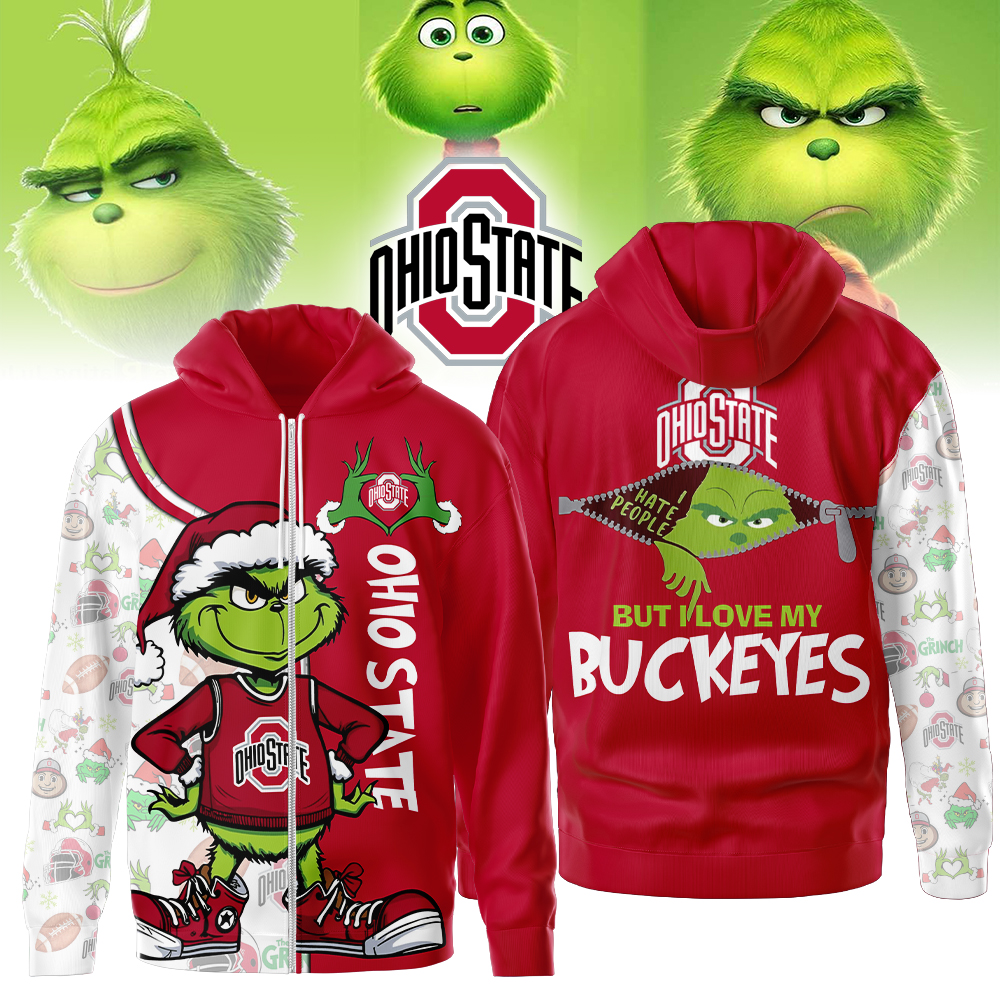 Ohio State Buckeyes | Premium NCAA Funny Grinch Football All Over Print Zip Hoodie