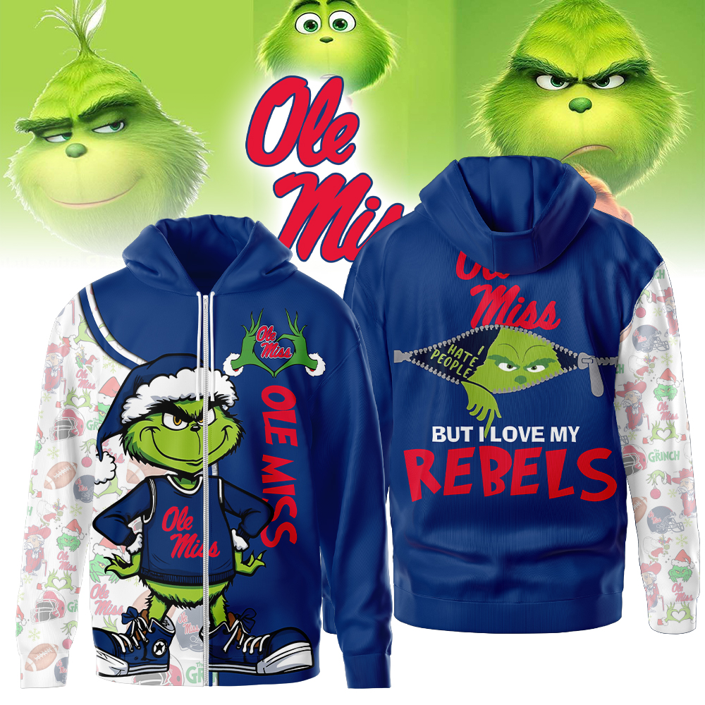 Ole Miss Rebels |  Premium NCAA Funny Grinch Football All Over Print Zip Hoodie