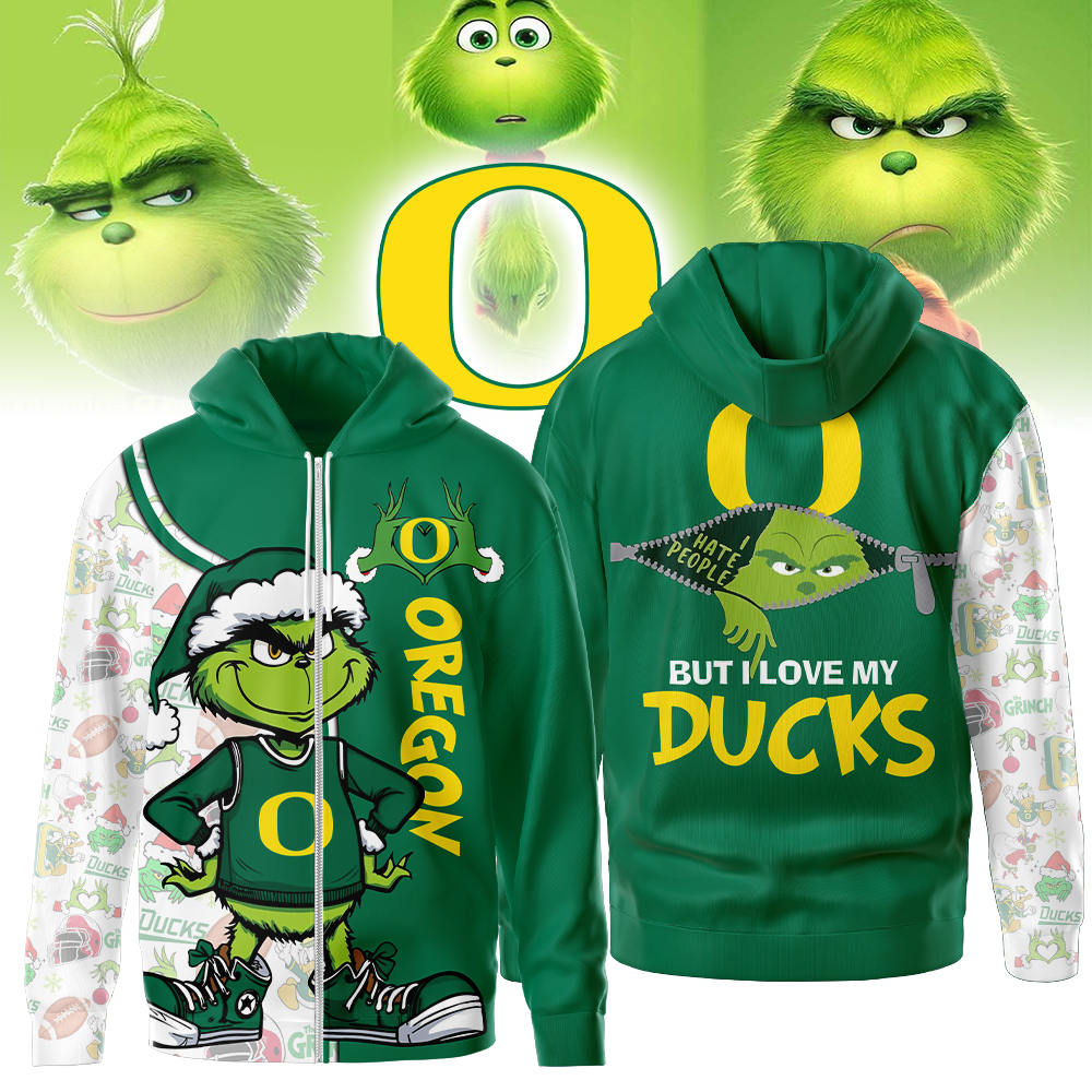 Oregon Ducks | Premium NCAA Funny Grinch Football All Over Print Zip Hoodie