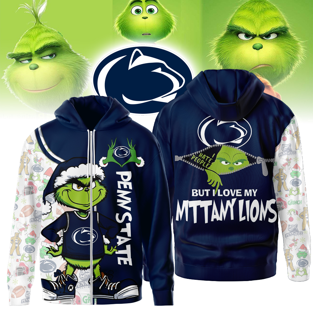Penn State Nittany Lions |  Premium NCAA Funny Grinch Football All Over Print Zip Hoodie