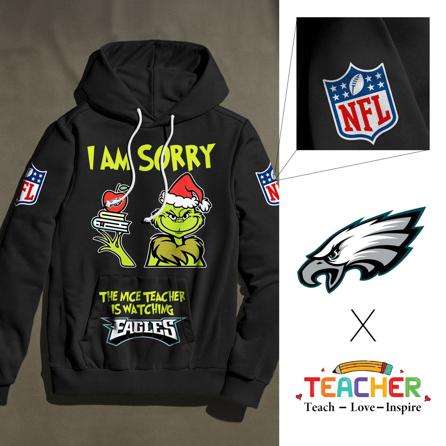 Philadelphia Eagles | Premium NFL Grinch Teacher Appreciation Hoodie