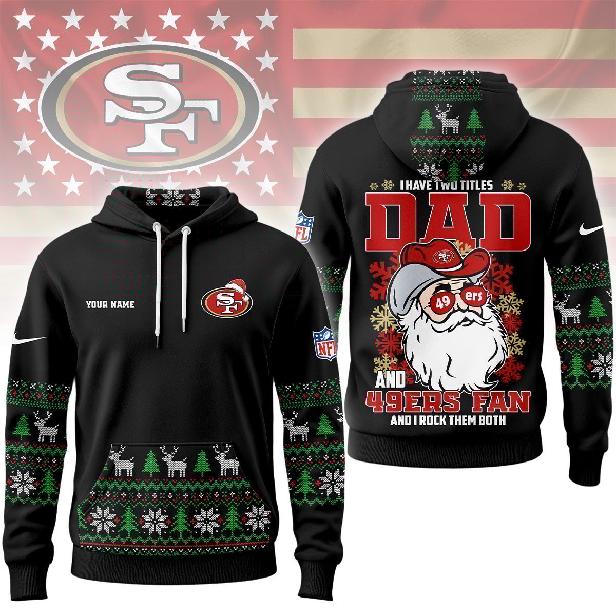 San Francisco 49ers | Premium NFL Personalized Papa Claus Hoodie