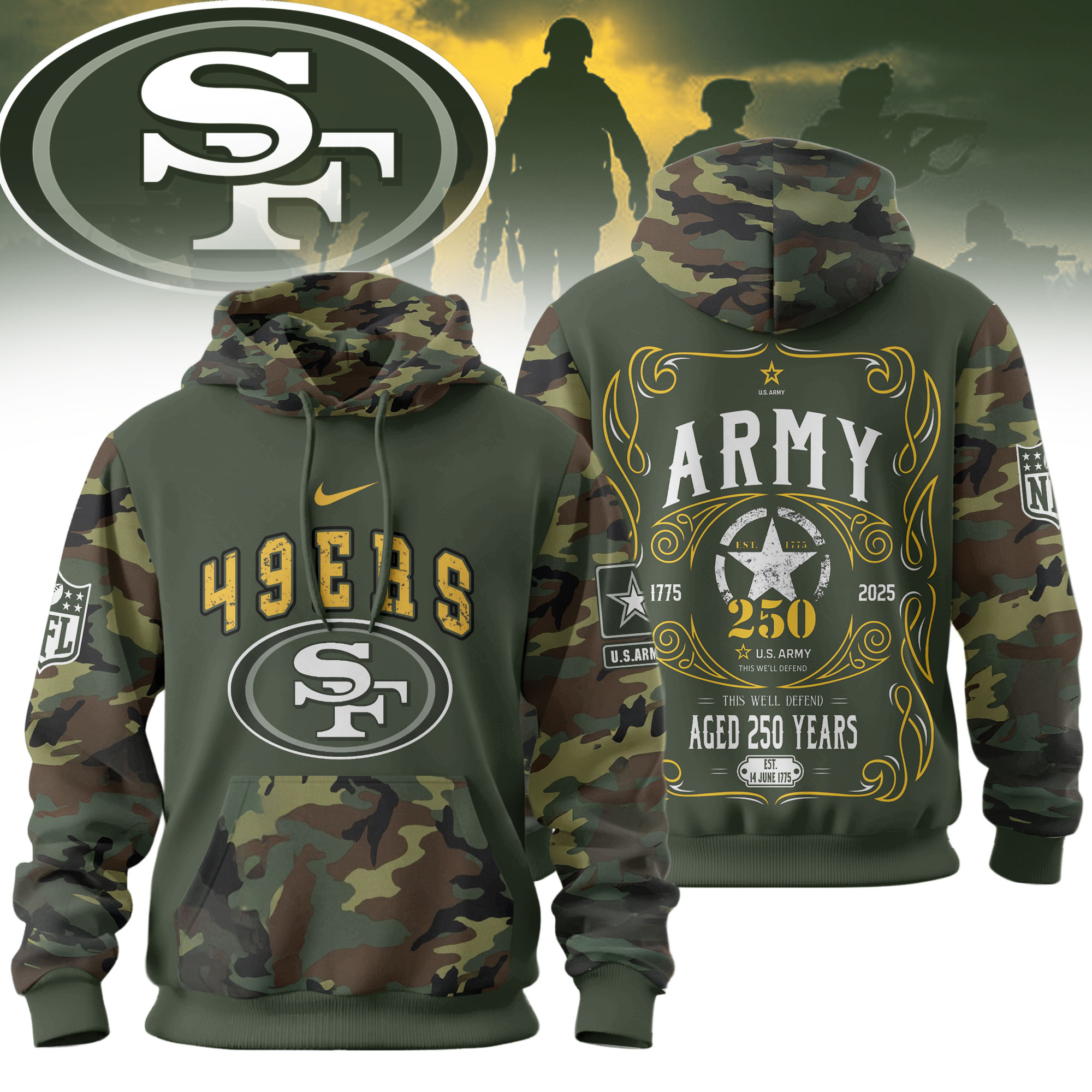 San Francisco 49ers | Premium NFL US Army 250th anniversary 3D Hoodie