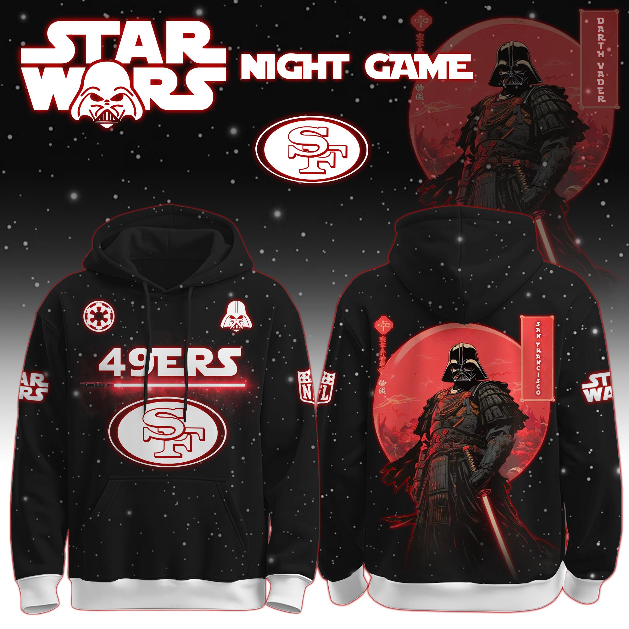 San Francisco 49ers | Premium NFL x  Night Game Red Moon Star War Limited Editions Hoodie
