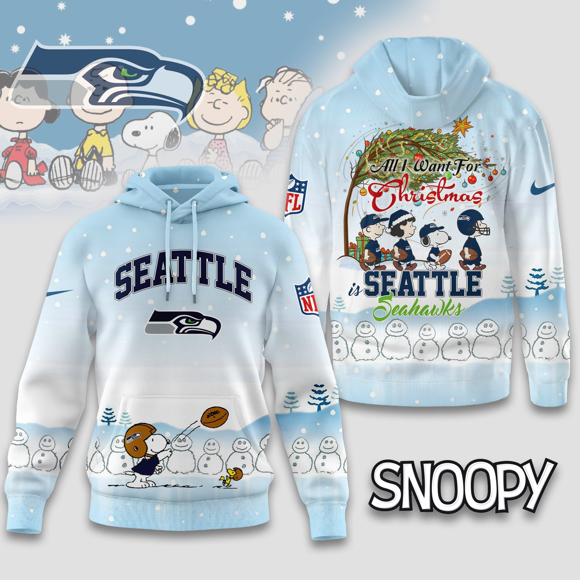 Seattle Seahawks | Premium NFL Peanuts Snow Day Hoodie