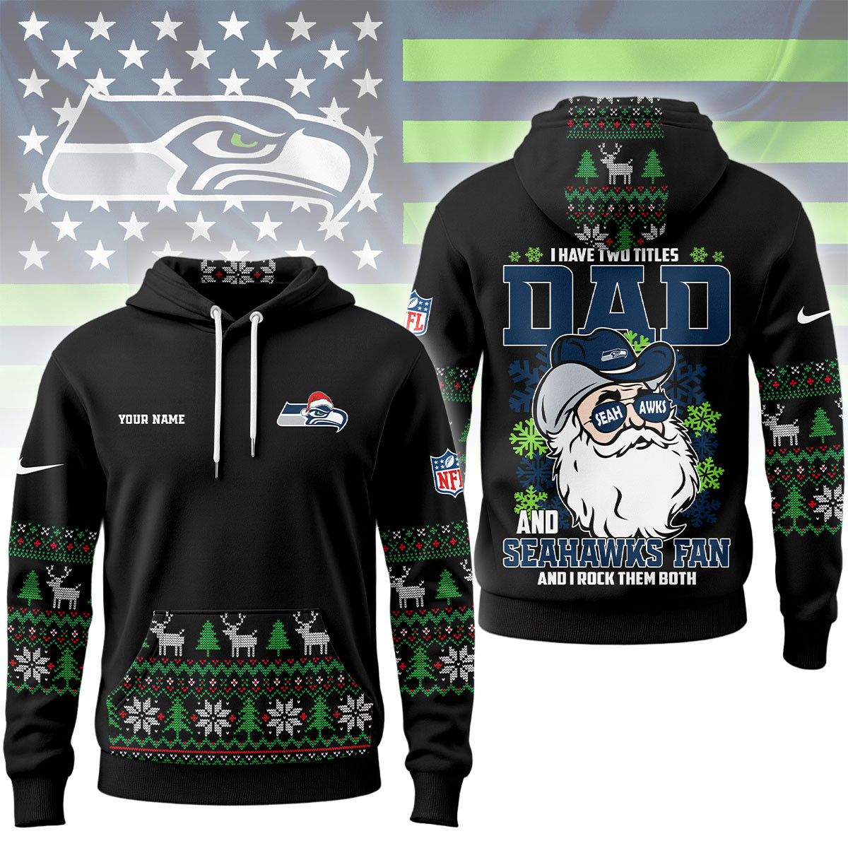 Seattle Seahawks | Premium NFL Personalized Papa Claus Hoodie
