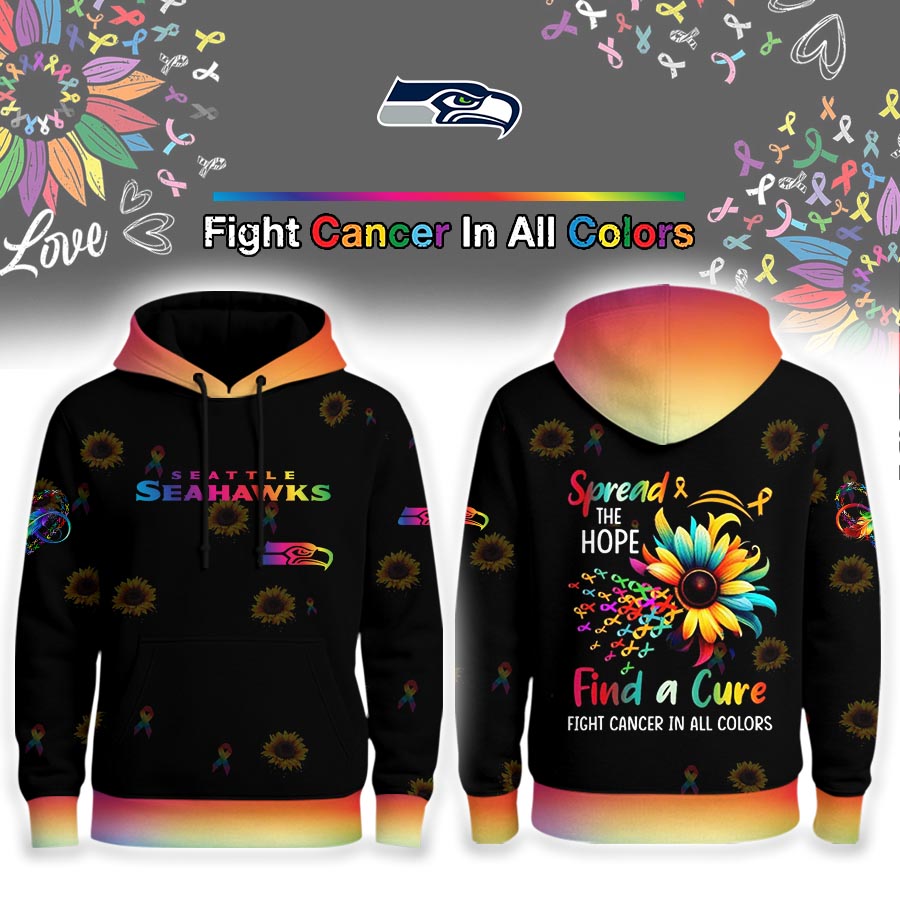 Seattle Seahawks | Premium NFL Rainbow Cancer Awareness Hoodie