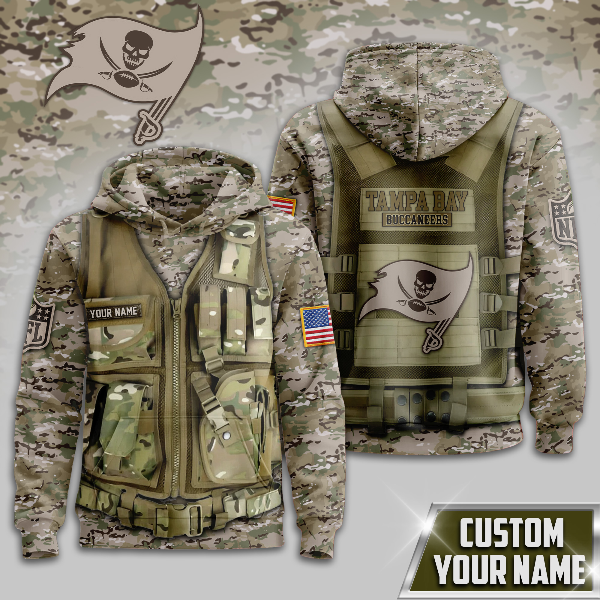 Tampa Bay Buccaneers | Premium NFL Camo Military Hoodie