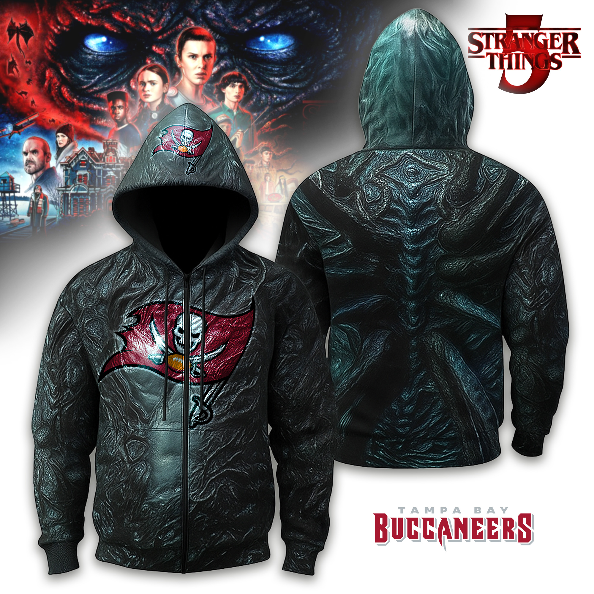 Tampa Bay Buccaneers | Premium NFL Stranger Things Zip Hoodie