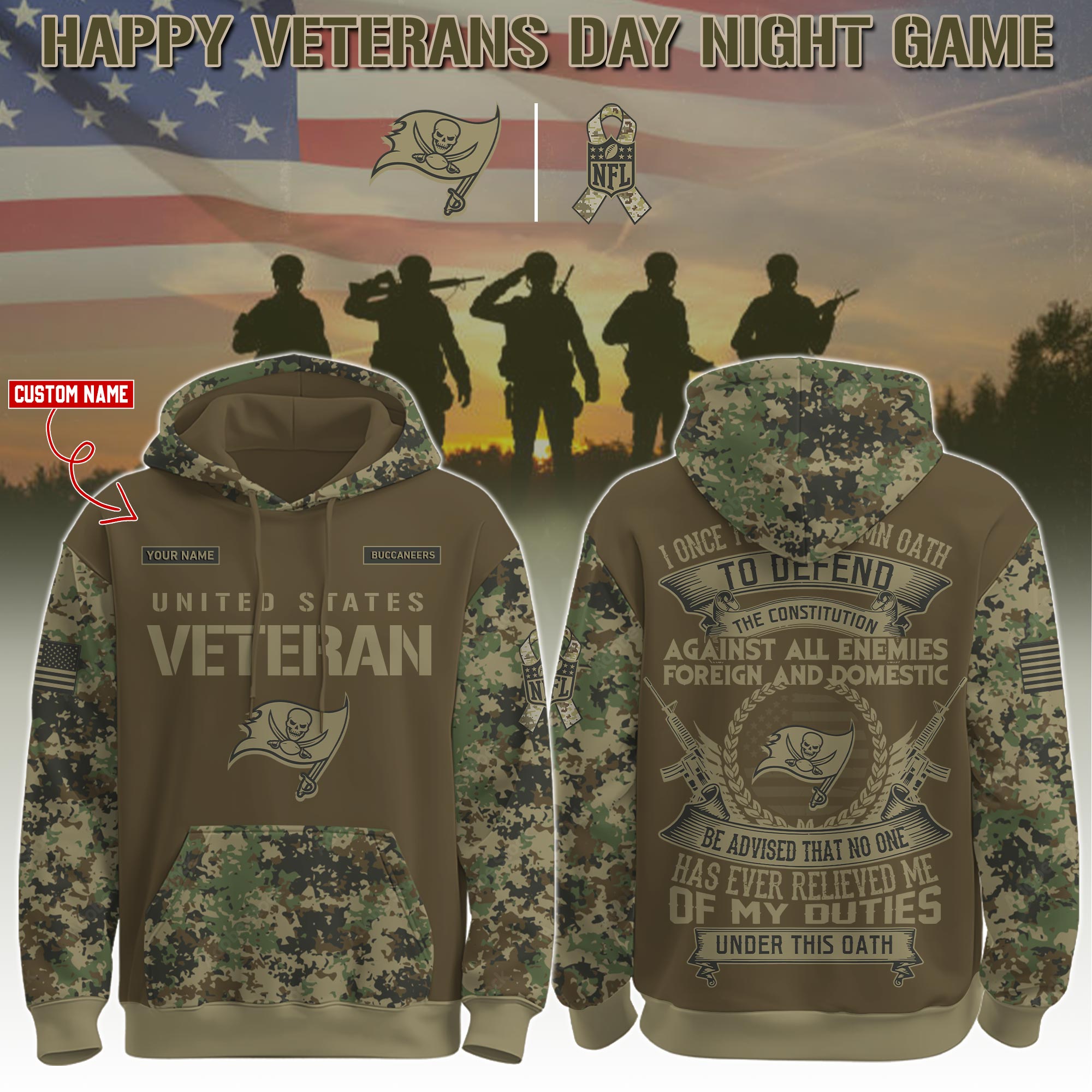 Tampa Bay Buccaneers | Premium NFL x Personalized U.S Veteran I Once Took a Solemn Oath to Defend the Constitution Limited Editions Hoodie