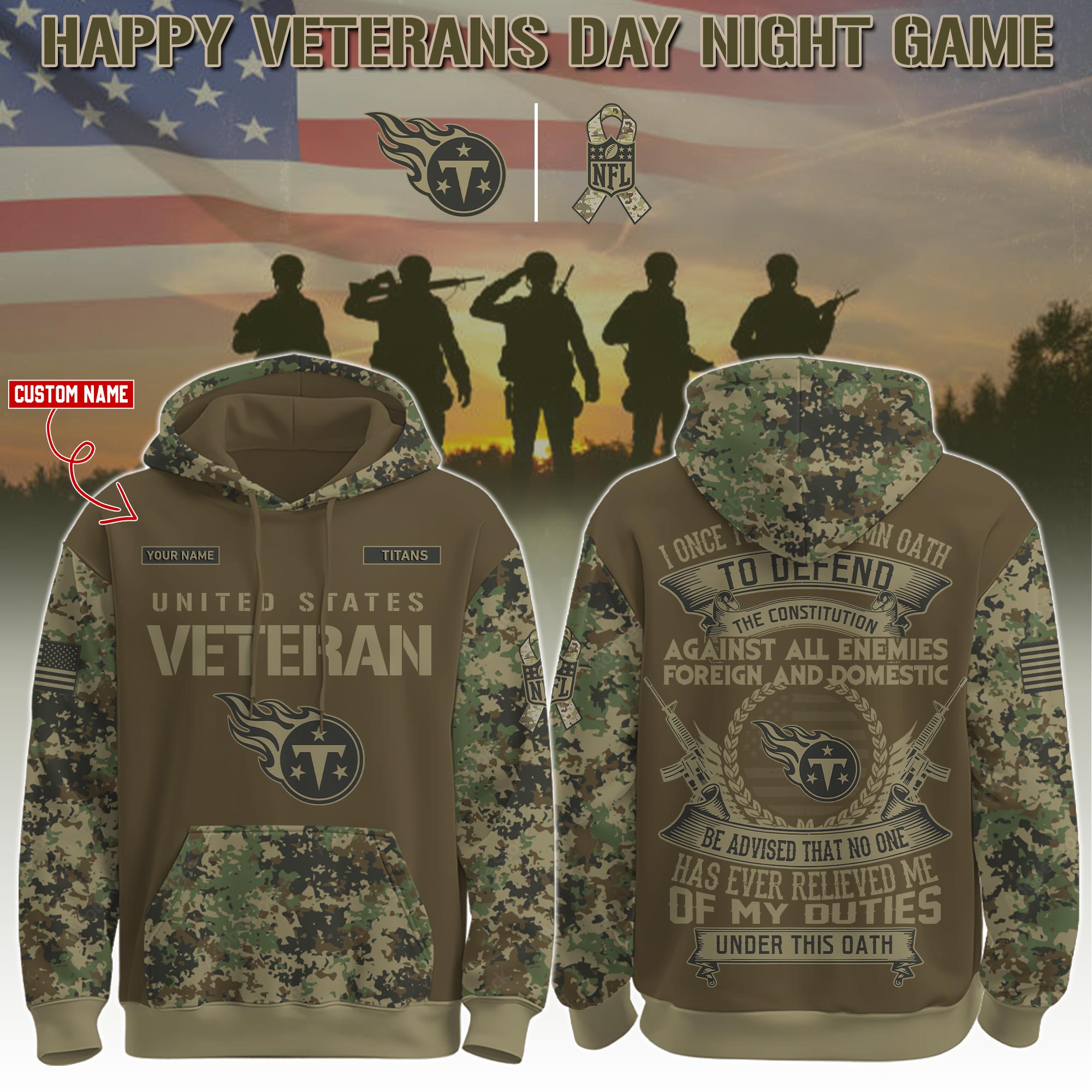 Tennessee Titans | Premium NFL x Personalized U.S Veteran I Once Took a Solemn Oath to Defend the Constitution Limited Editions Hoodie