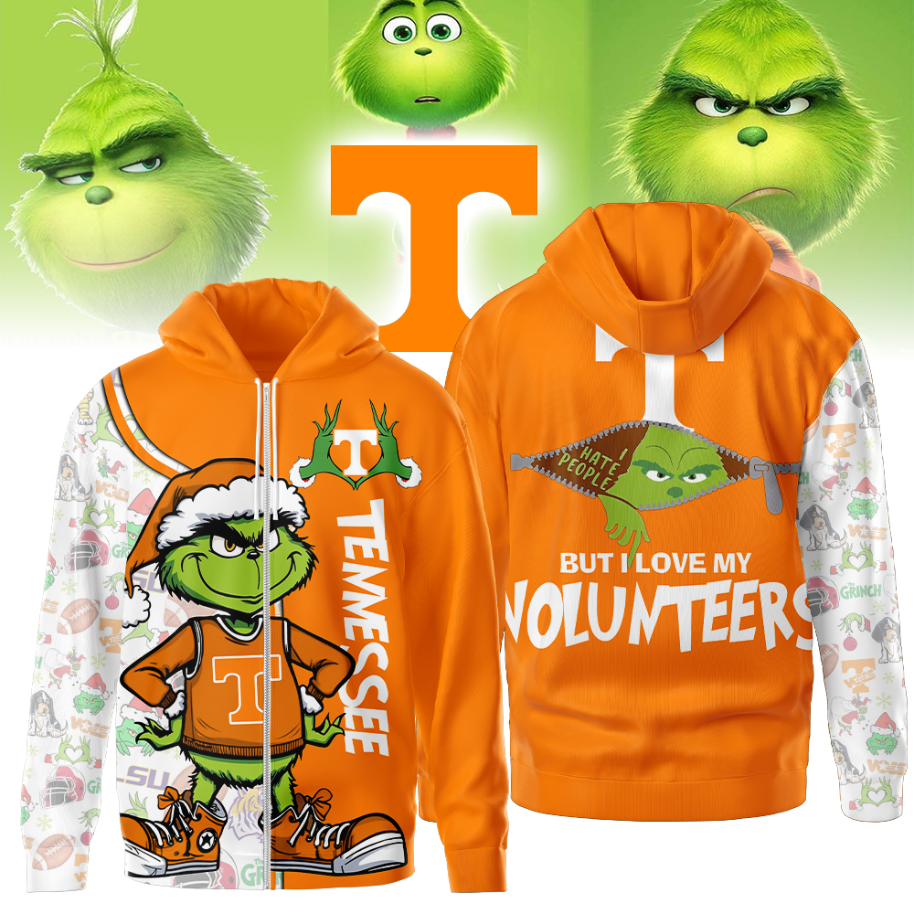 Tennessee Volunteers | Premium NCAA Funny Grinch Football All Over Print Zip Hoodie