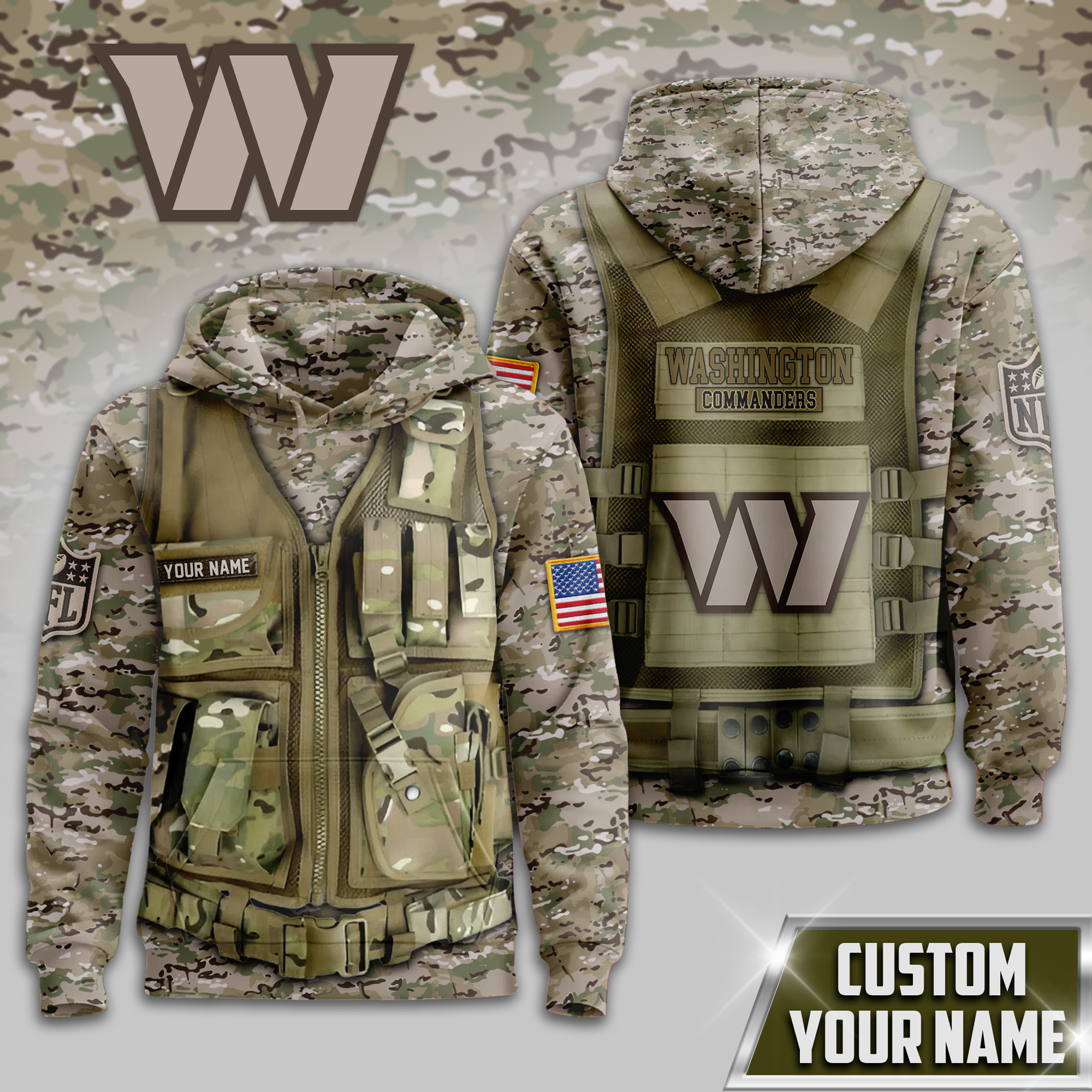 Washington Commanders | Premium NFL Camo Military Hoodie