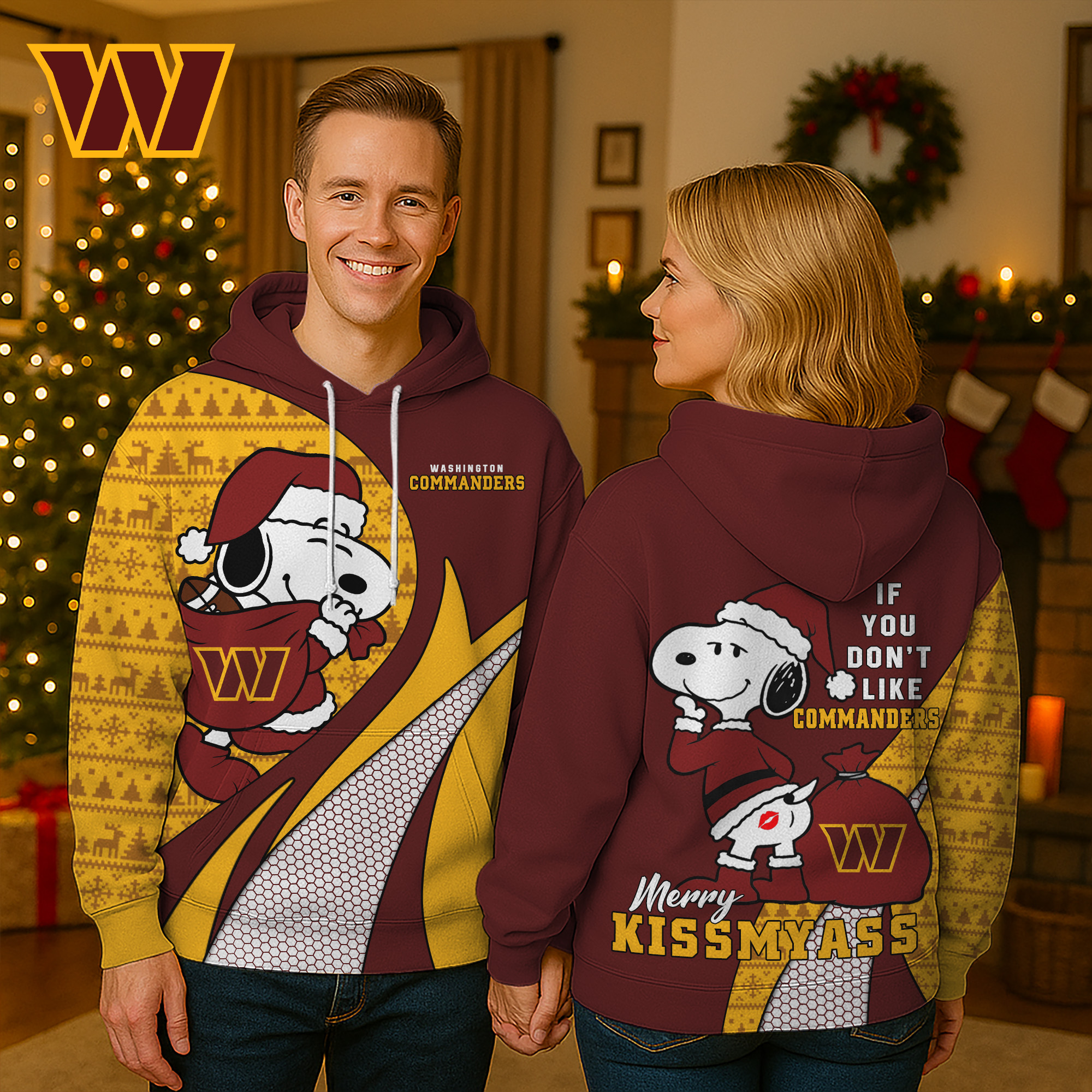 Washington Commanders | Premium NFL Funny Snoopy Christmas 3D Hoodie