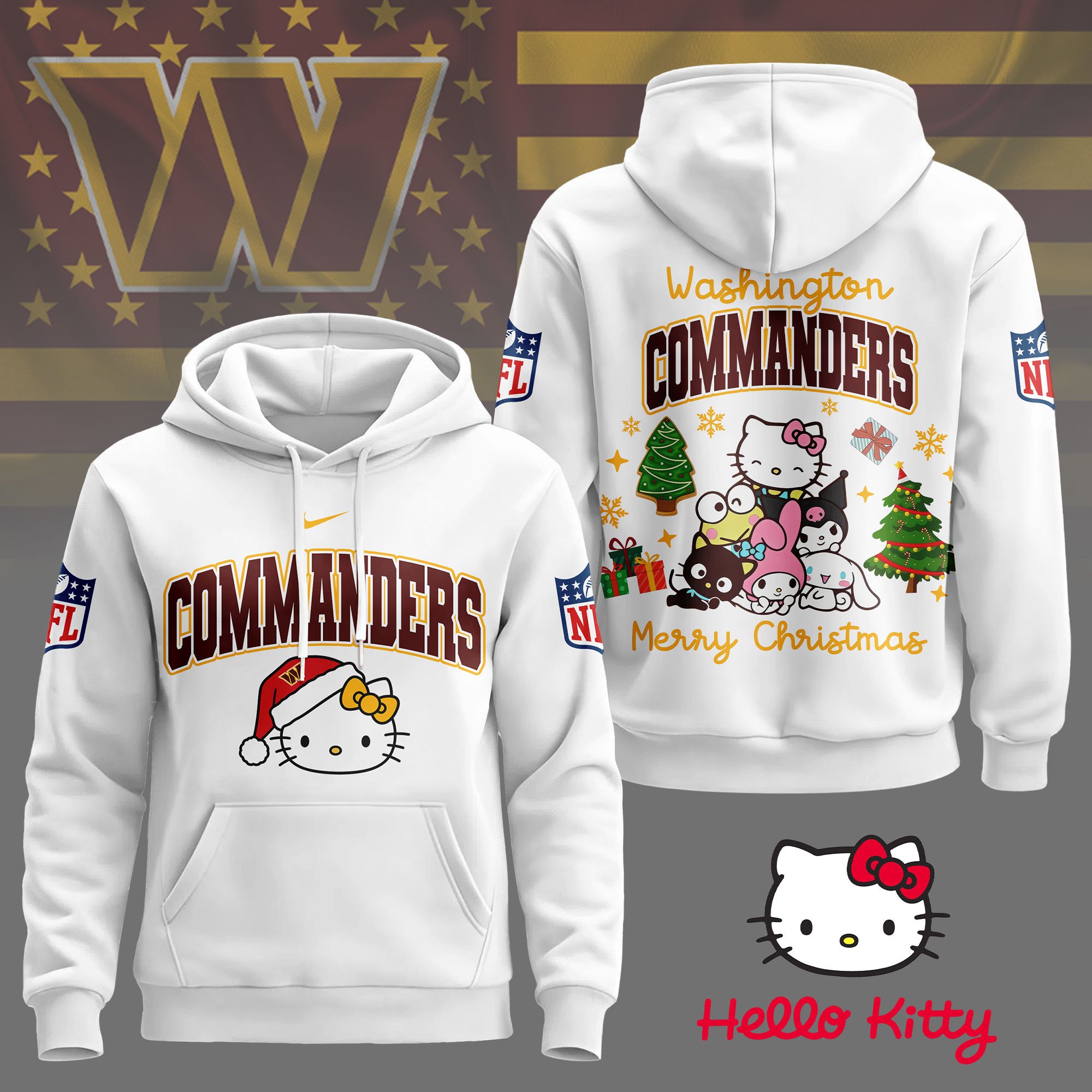 Washington Commanders | Premium NFL Hello Kitty Christmas 3D Hoodie
