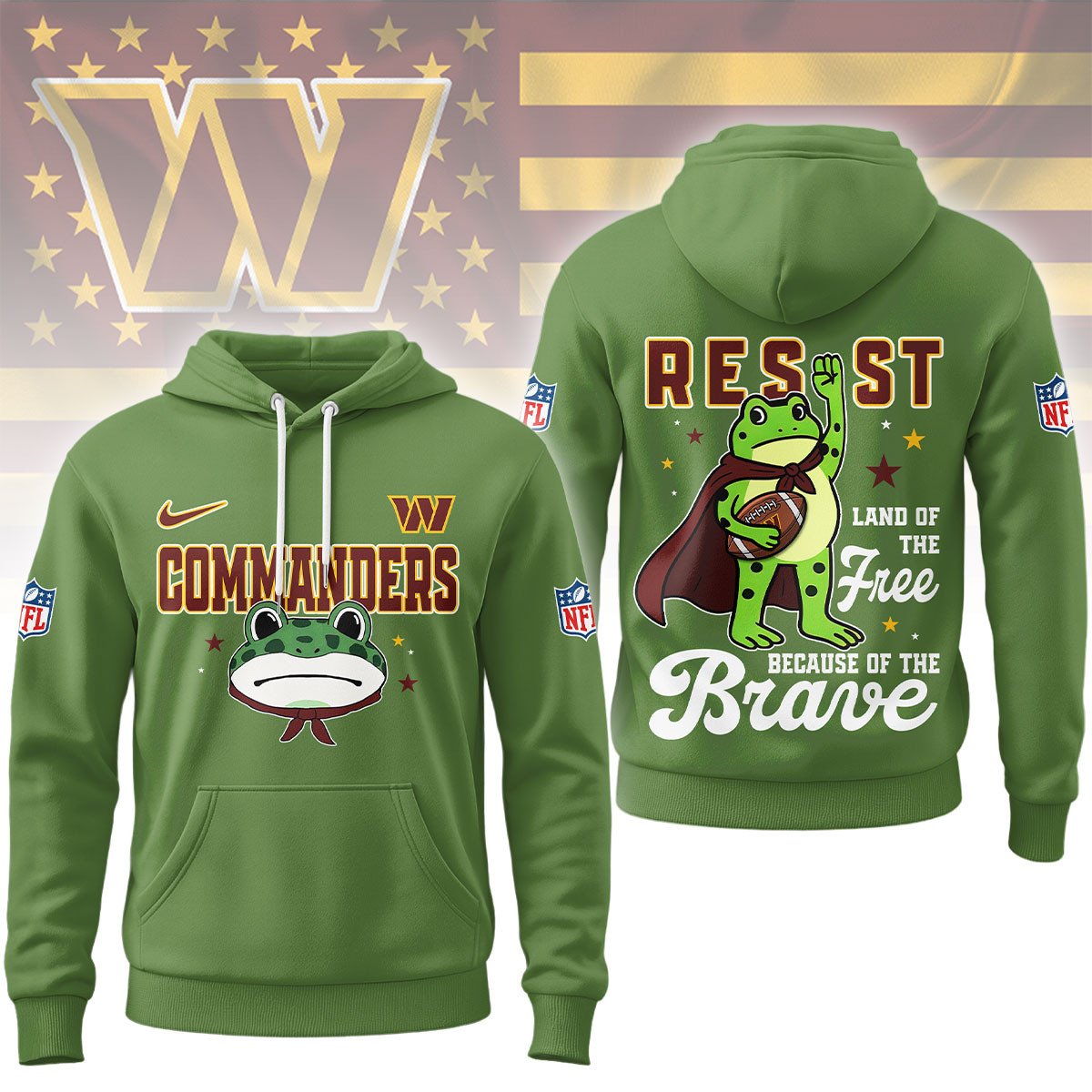 Washington Commanders | Premium NFL Land of the Free Brave Hoodie