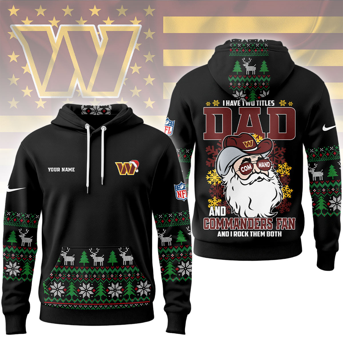 Washington Commanders | Premium NFL Personalized Papa Claus Hoodie