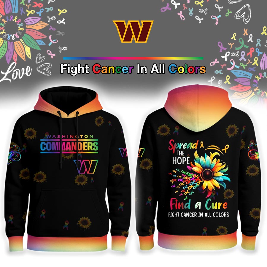 Washington Commanders | Premium NFL Rainbow Cancer Awareness Hoodie